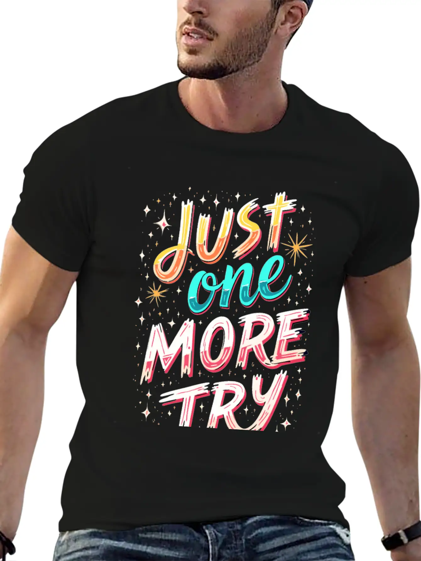 Just One More Try Inspirational Motivational Quote Essential Unisex Summer Tee – Soft Cotton Casual Fit