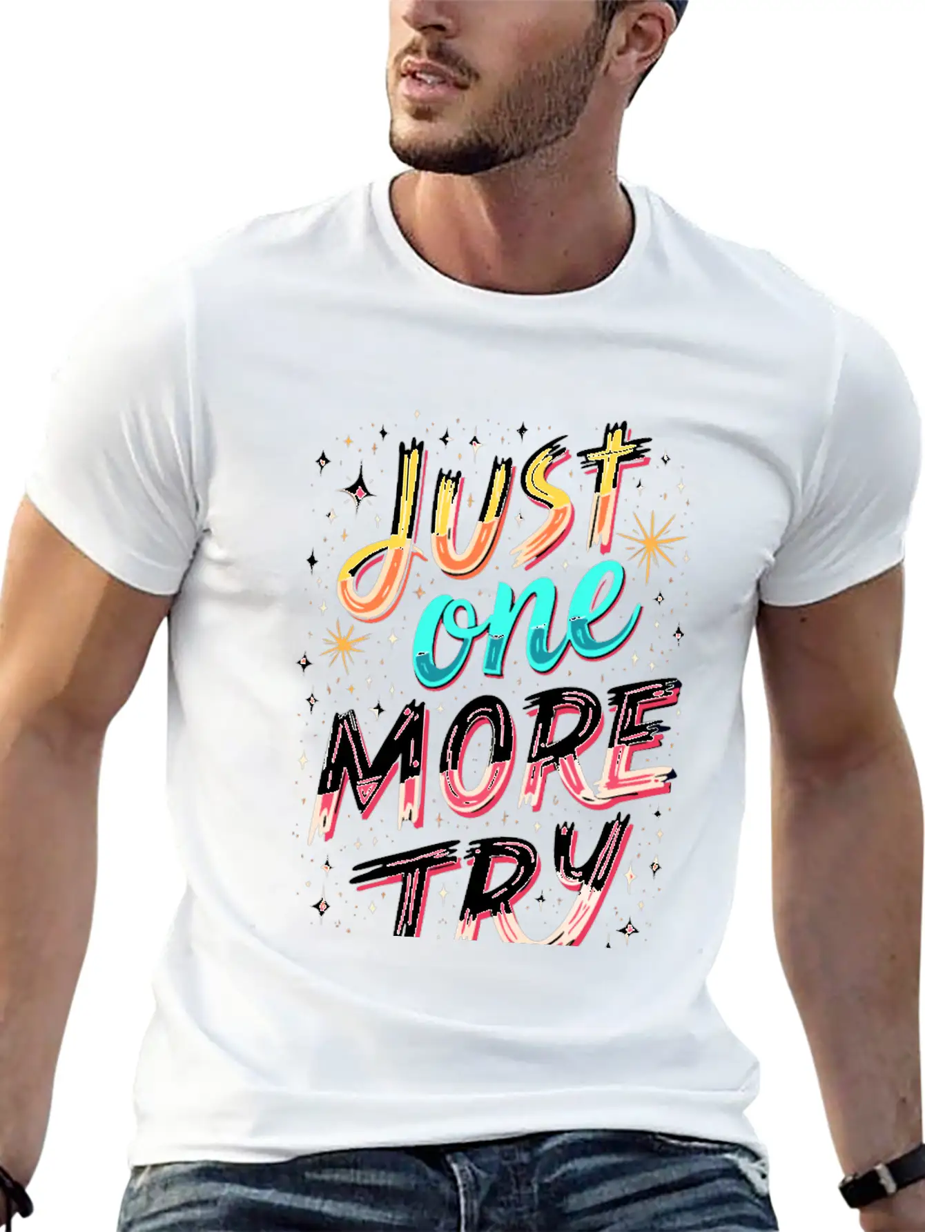 Just One More Try Inspirational Motivational Quote Essential Unisex Summer Tee – Soft Cotton Casual Fit