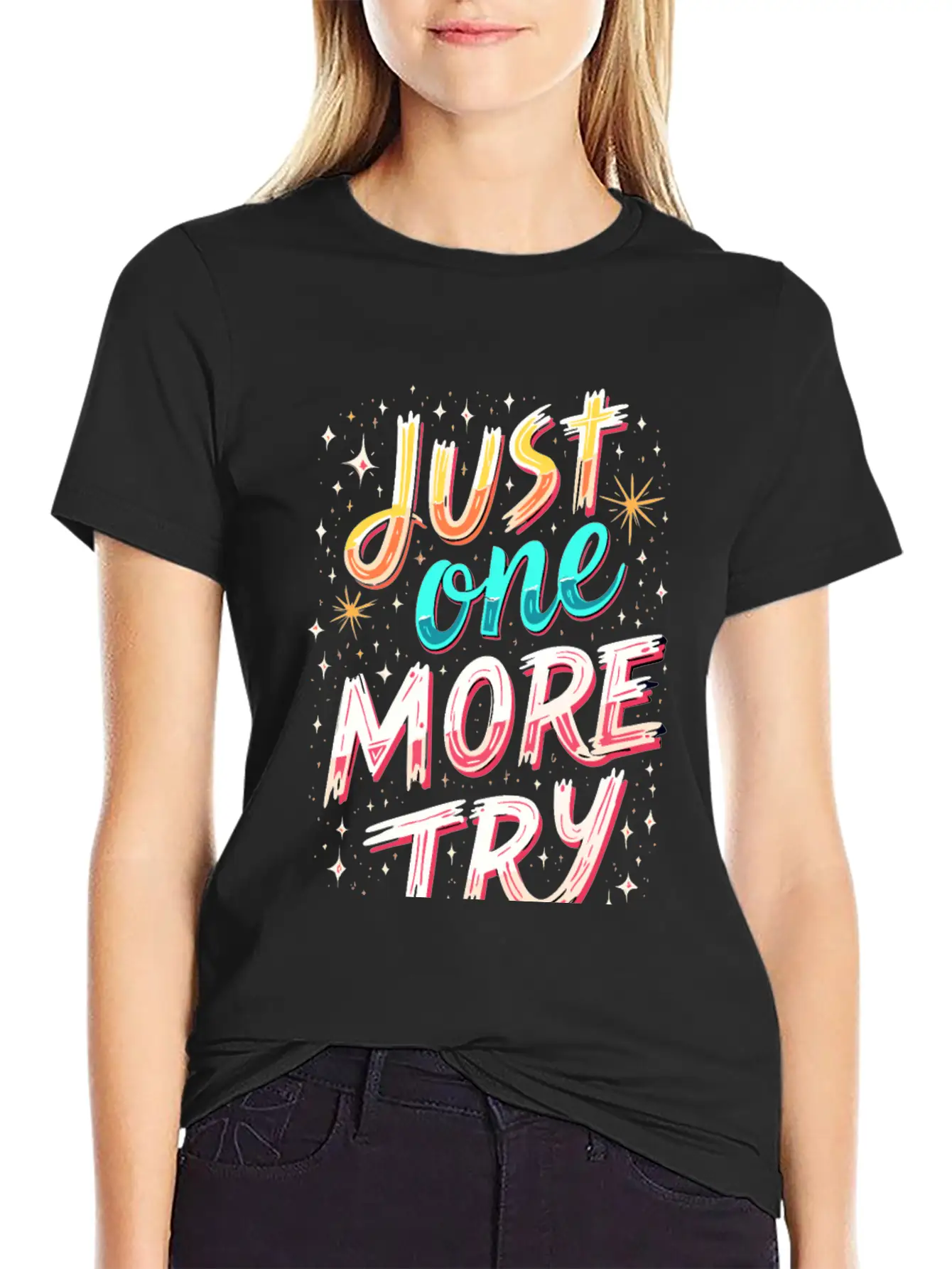 Just One More Try Inspirational Motivational Quote Essential Unisex Summer Tee – Soft Cotton Casual Fit