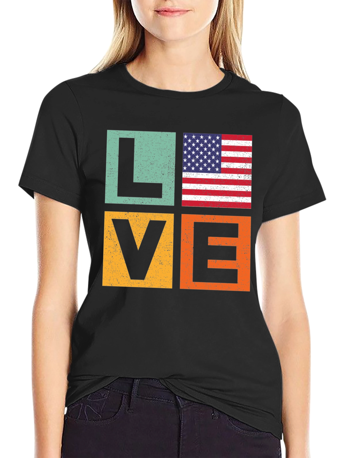 Patriotic LOVE T-Shirt - USA Flag Graphic Tee