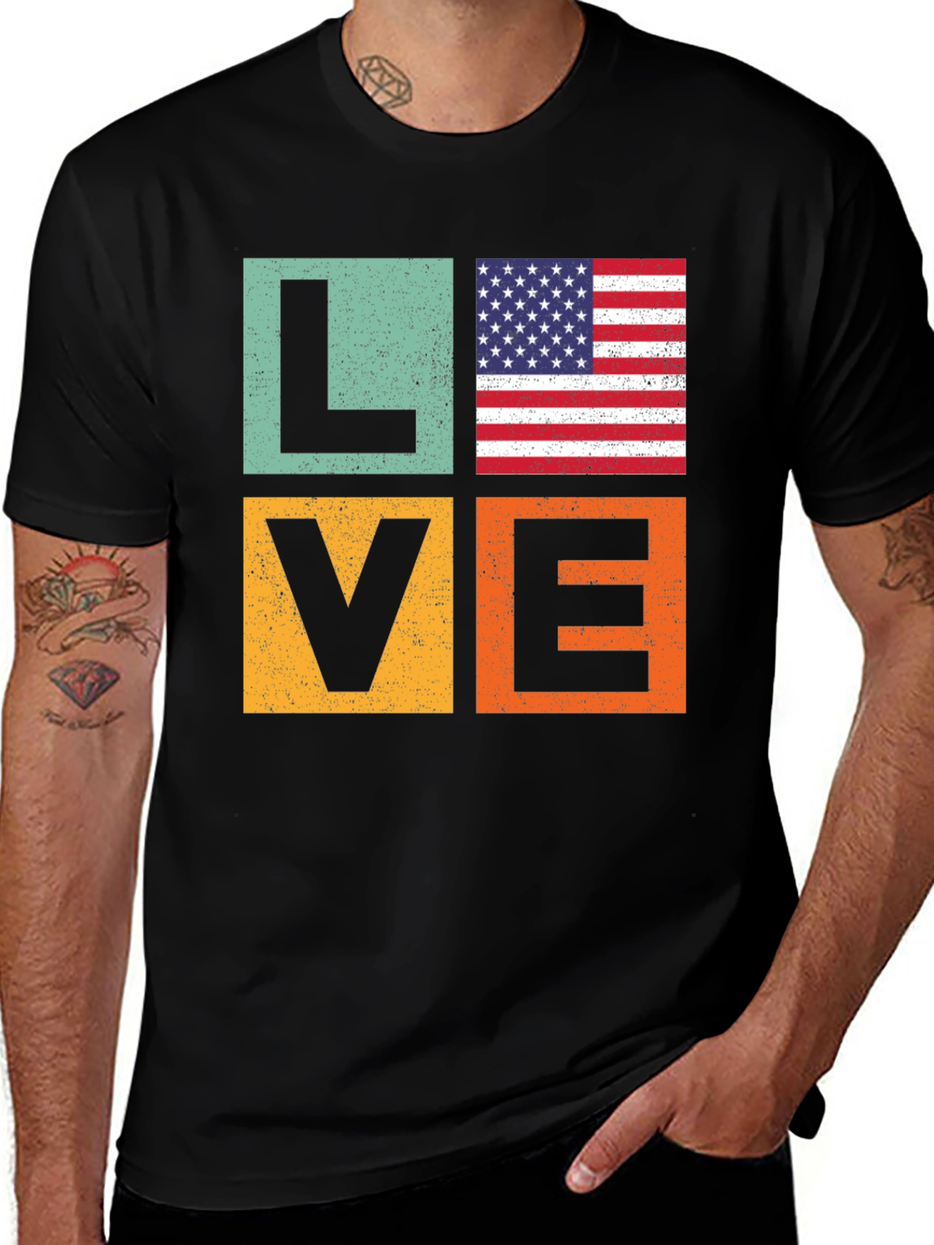 Patriotic LOVE T-Shirt - USA Flag Graphic Tee