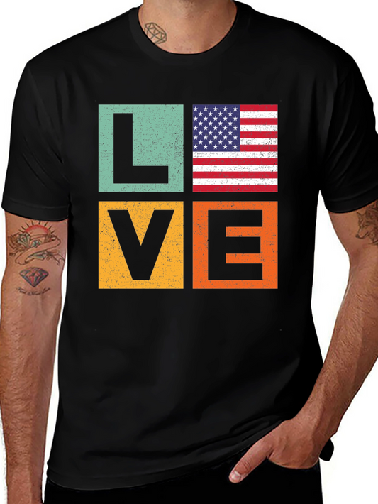 Patriotic LOVE T-Shirt - USA Flag Graphic Tee