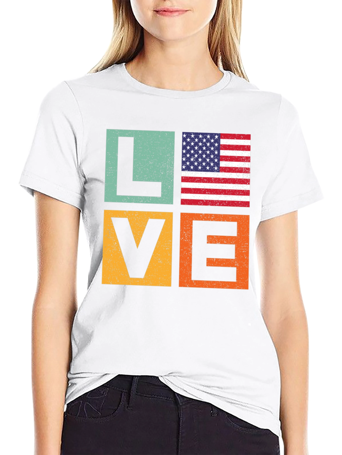 Patriotic LOVE T-Shirt - USA Flag Graphic Tee