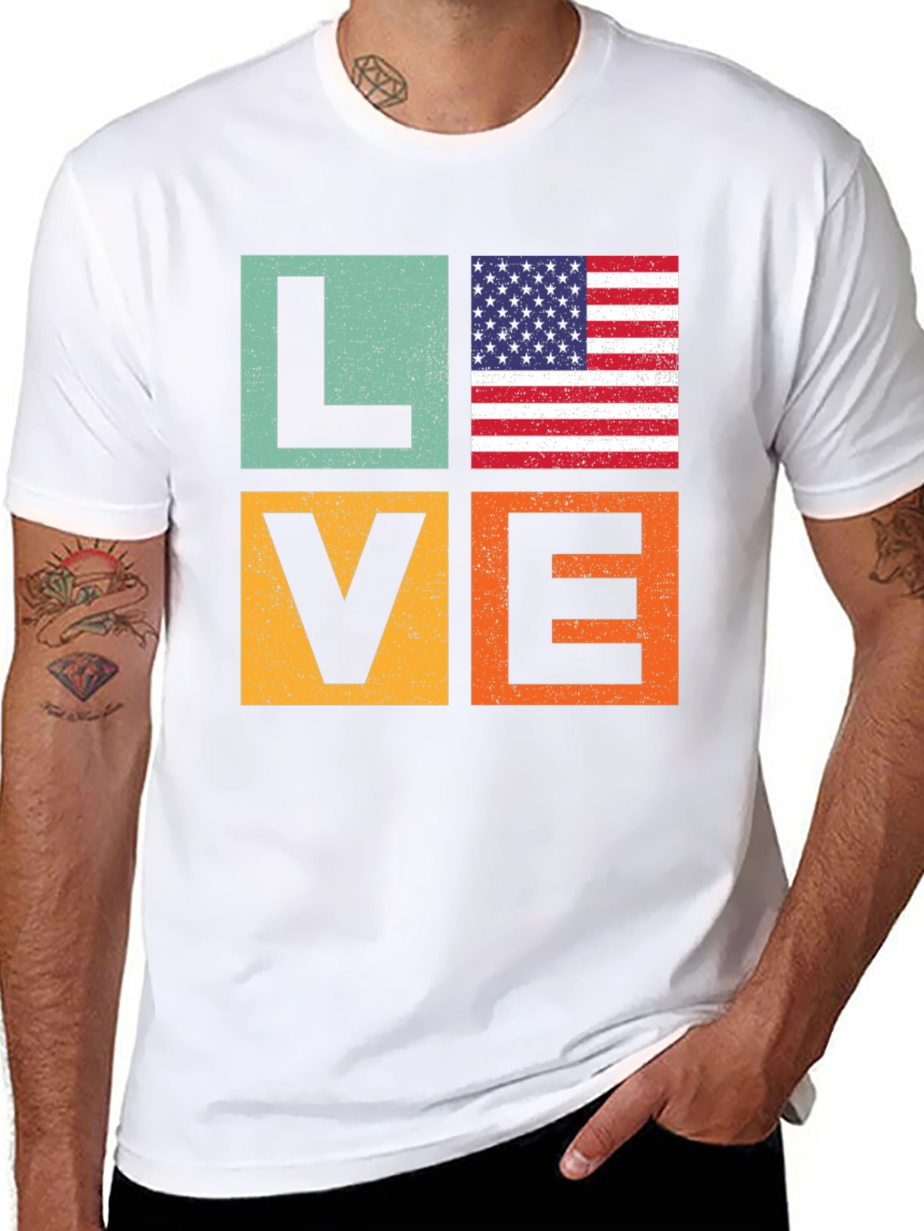 Patriotic LOVE T-Shirt - USA Flag Graphic Tee