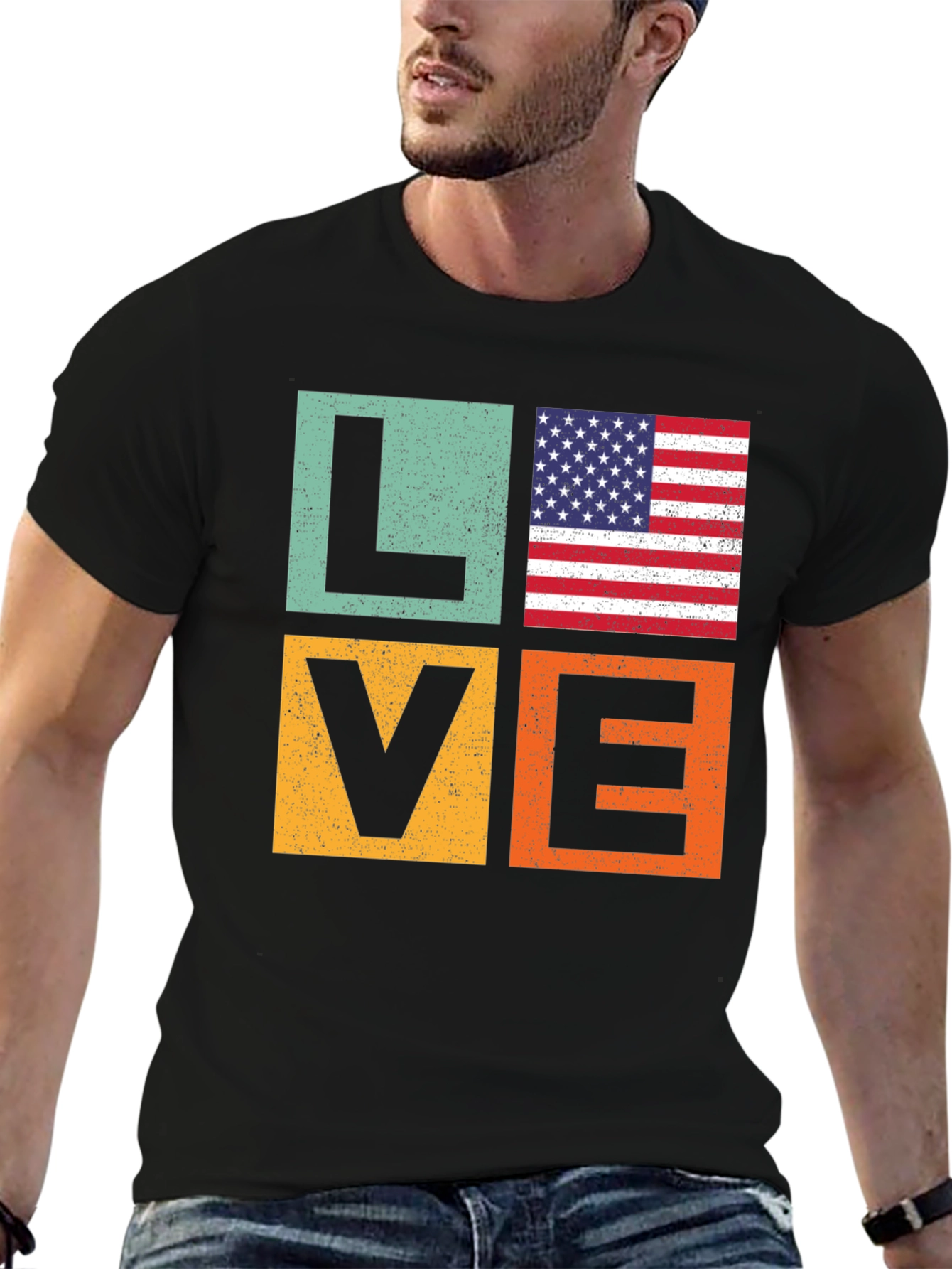 Patriotic LOVE T-Shirt - USA Flag Graphic Tee