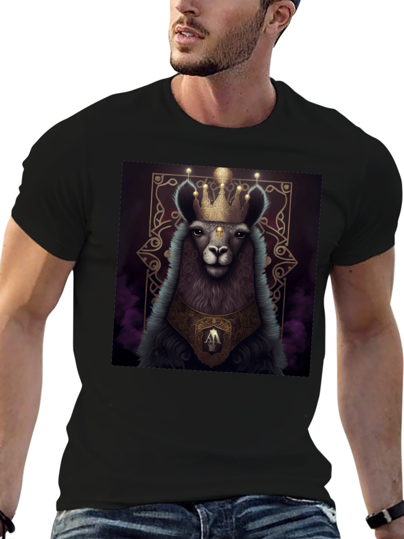 Royal Llama Graphic Tee - Unisex Black T-Shirt