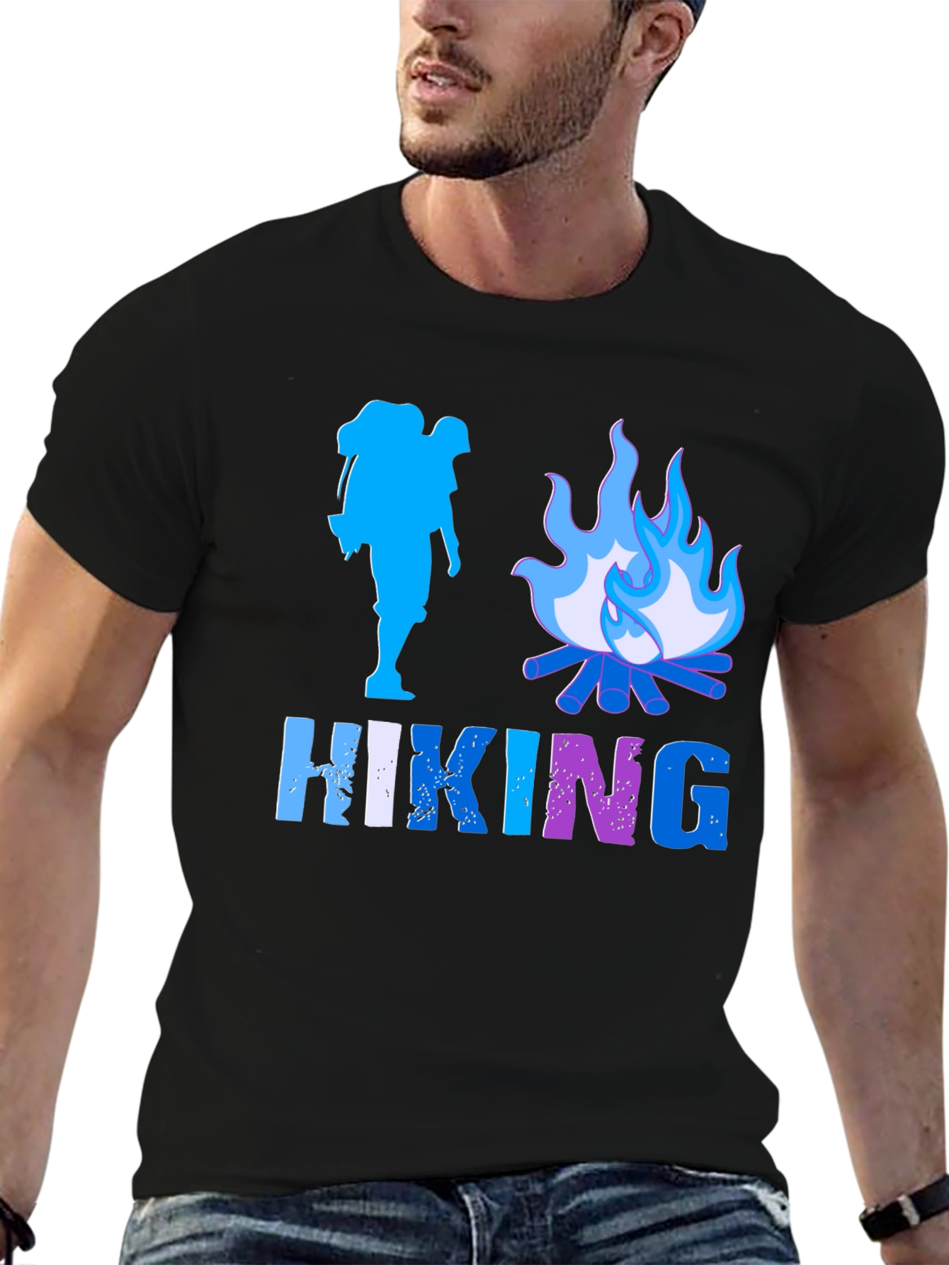 Hiking Adventure Graphic Tee - Black Cotton Shirt