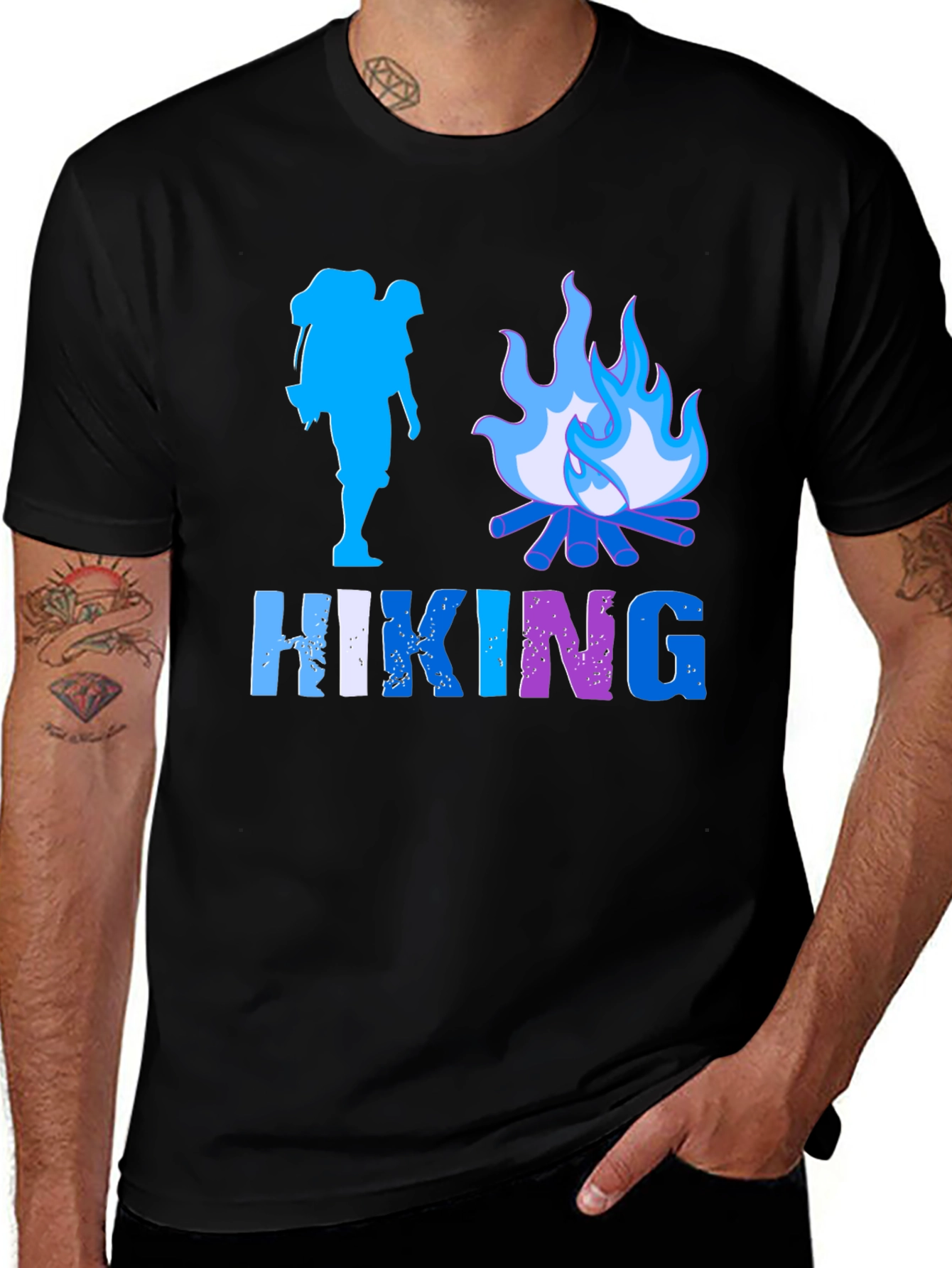 Hiking Adventure Graphic Tee - Black Cotton Shirt