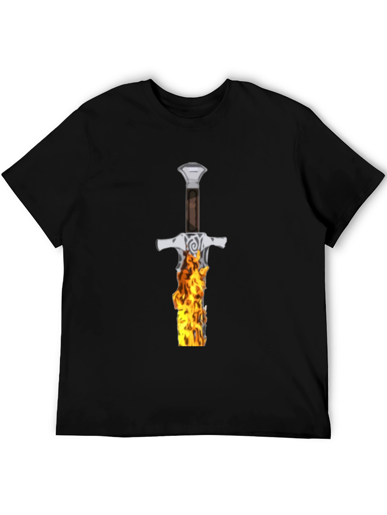 Flaming Sword Graphic Tee - Black Cotton T-Shirt