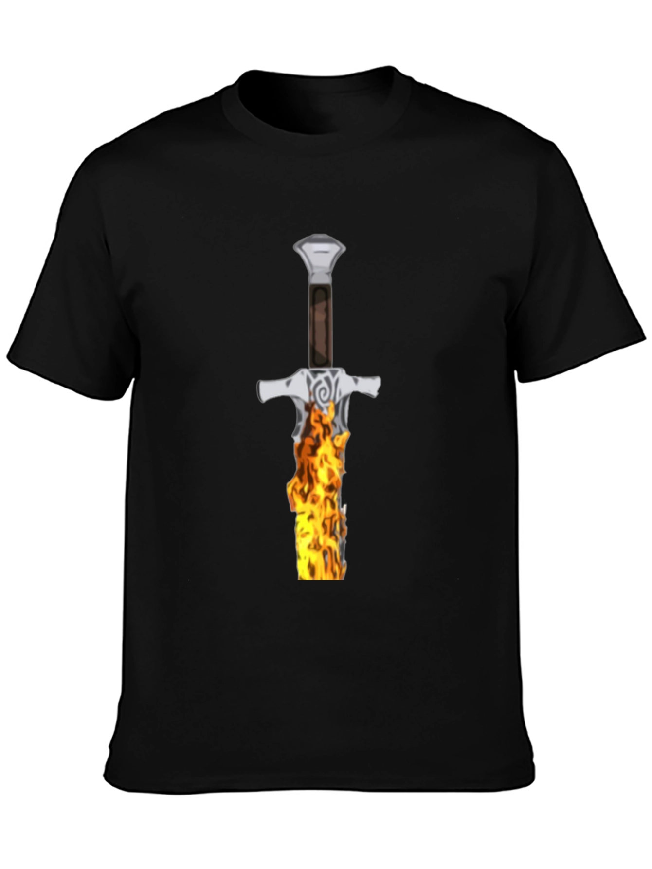 Flaming Sword Graphic Tee - Black Cotton T-Shirt