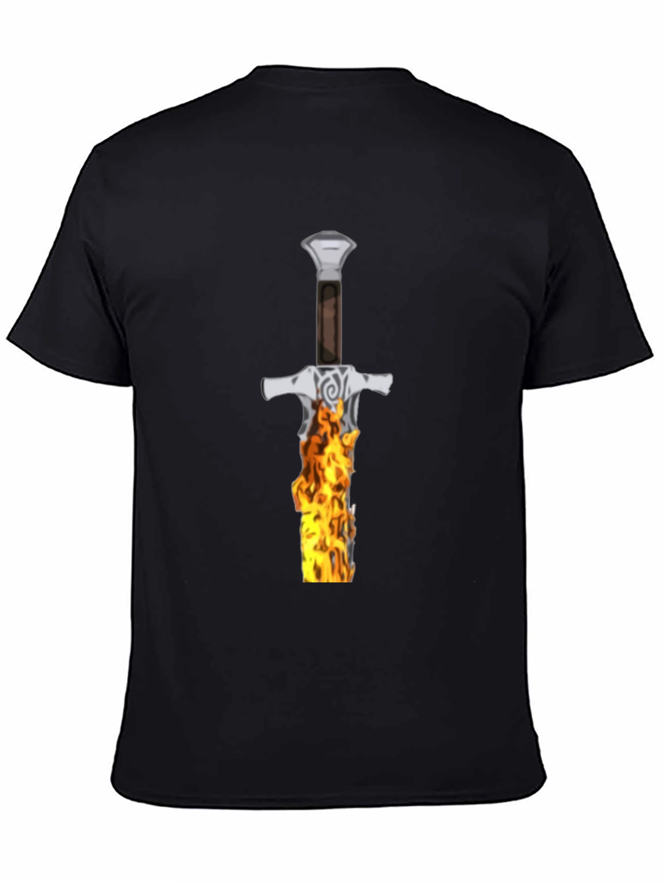 Flaming Sword Graphic Tee - Black Cotton T-Shirt