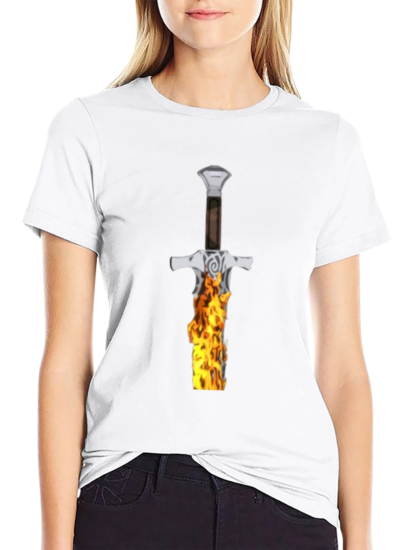 Flaming Sword Graphic Tee - Black Cotton T-Shirt