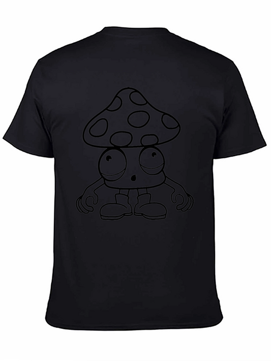Funky Mushroom Graphic Tee - Black Cotton T-Shirt