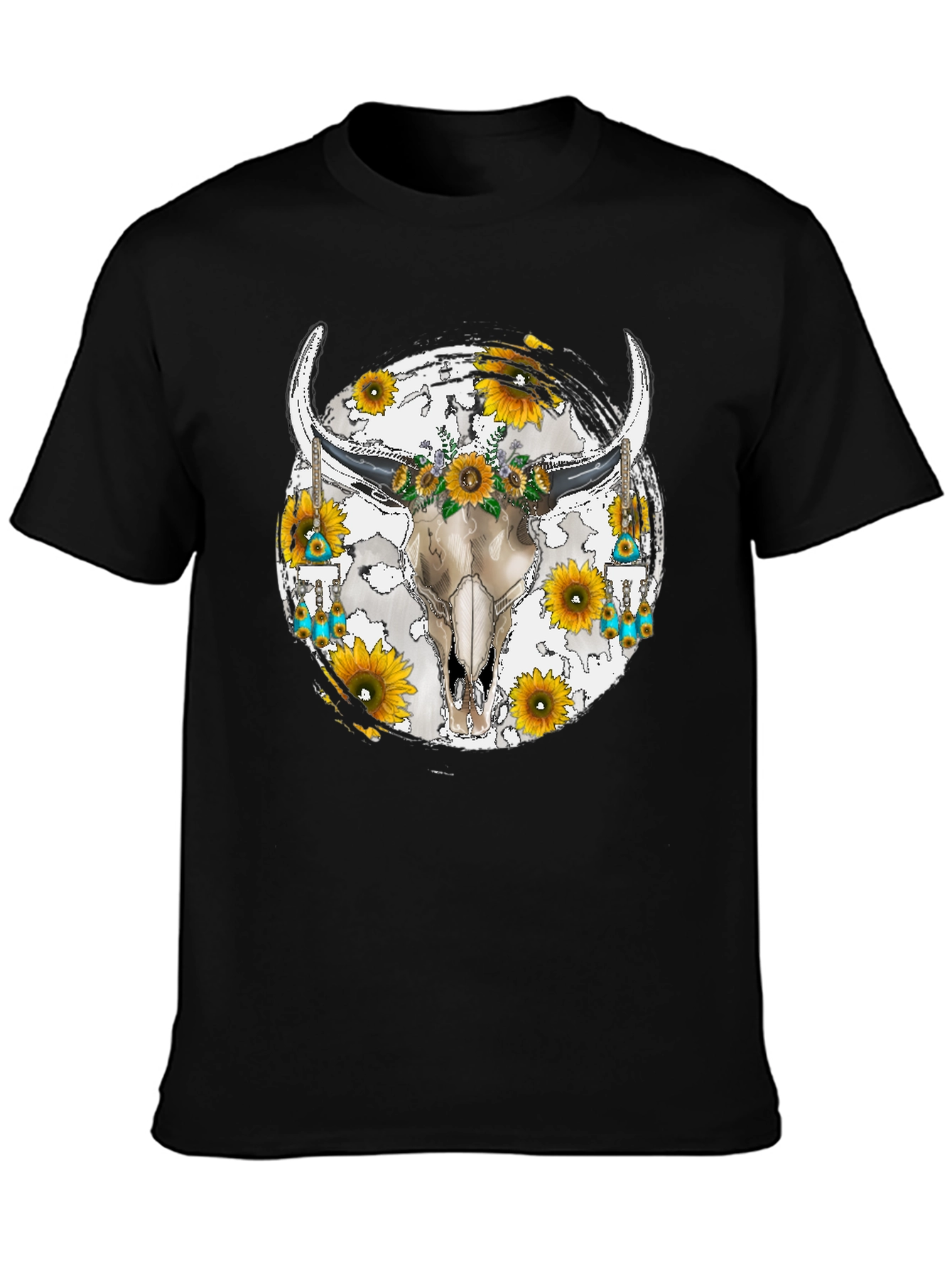 Bull Skull Sunflower Graphic Tee