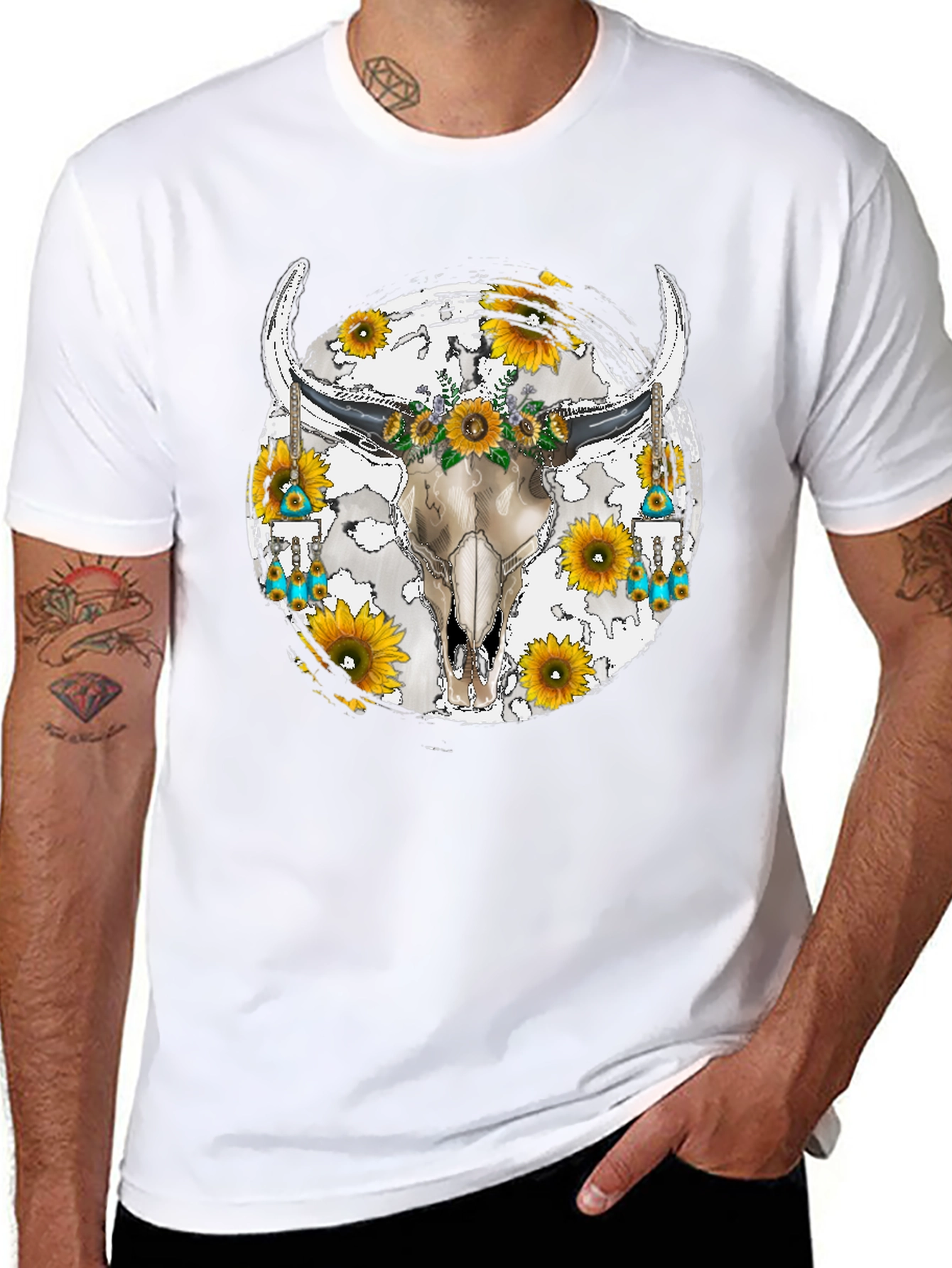 Bull Skull Sunflower Graphic Tee