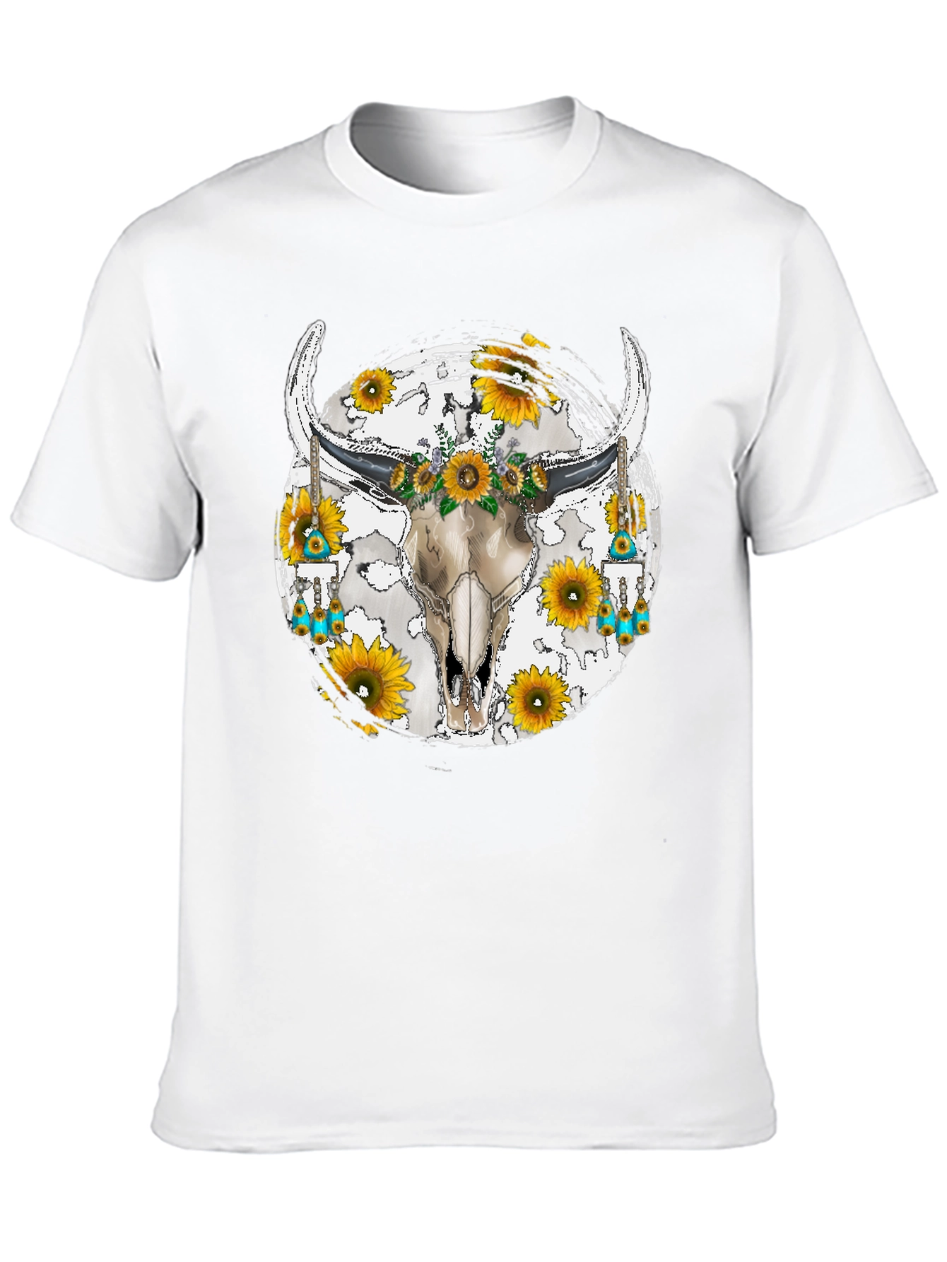 Bull Skull Sunflower Graphic Tee
