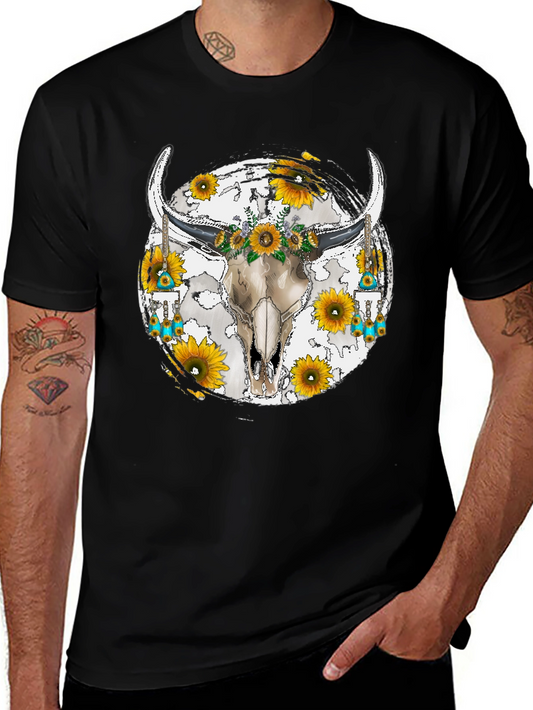 Bull Skull Sunflower Graphic Tee