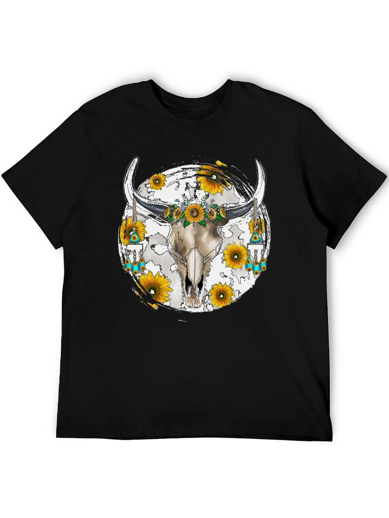 Bull Skull Sunflower Graphic Tee