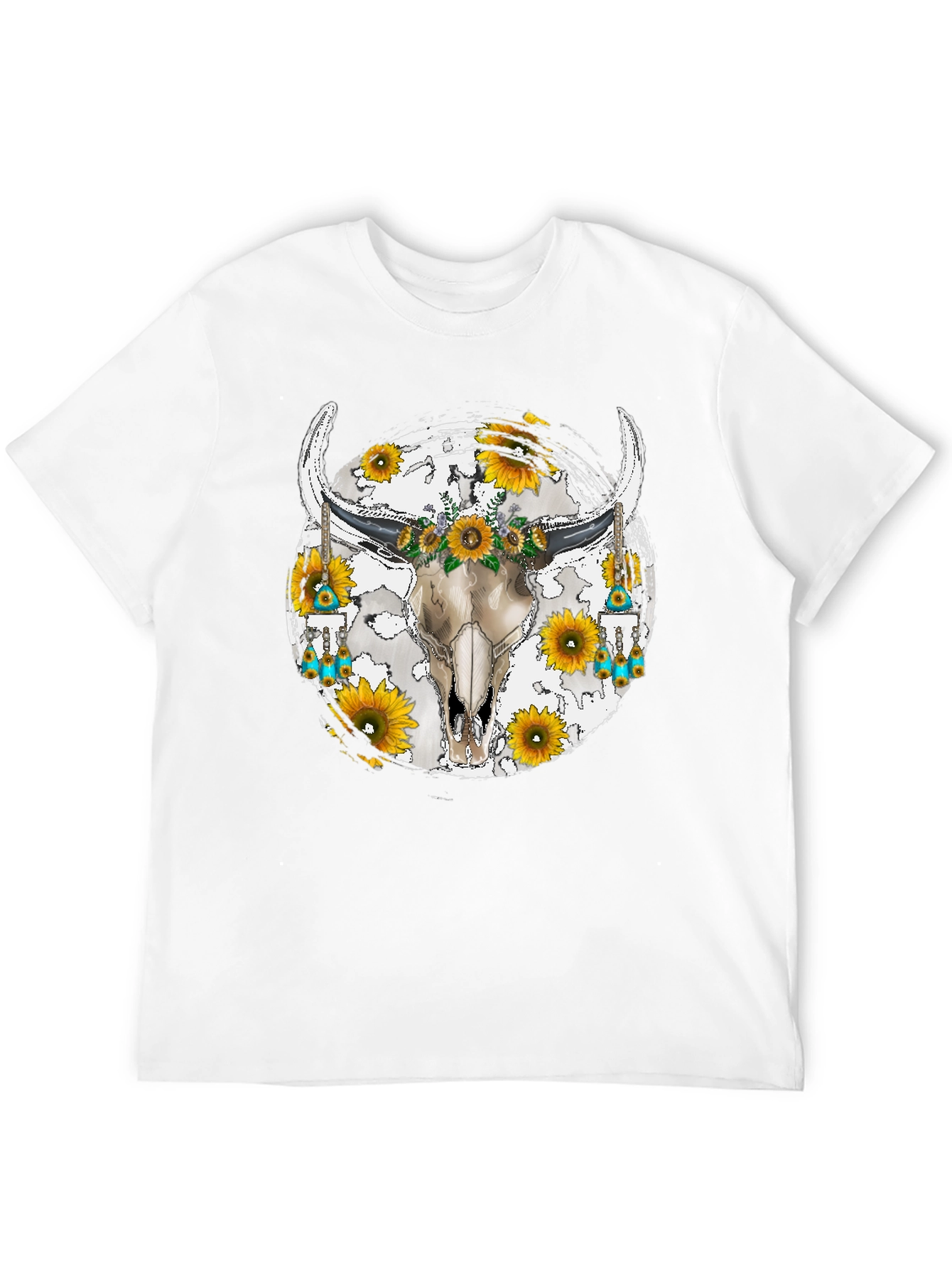 Bull Skull Sunflower Graphic Tee