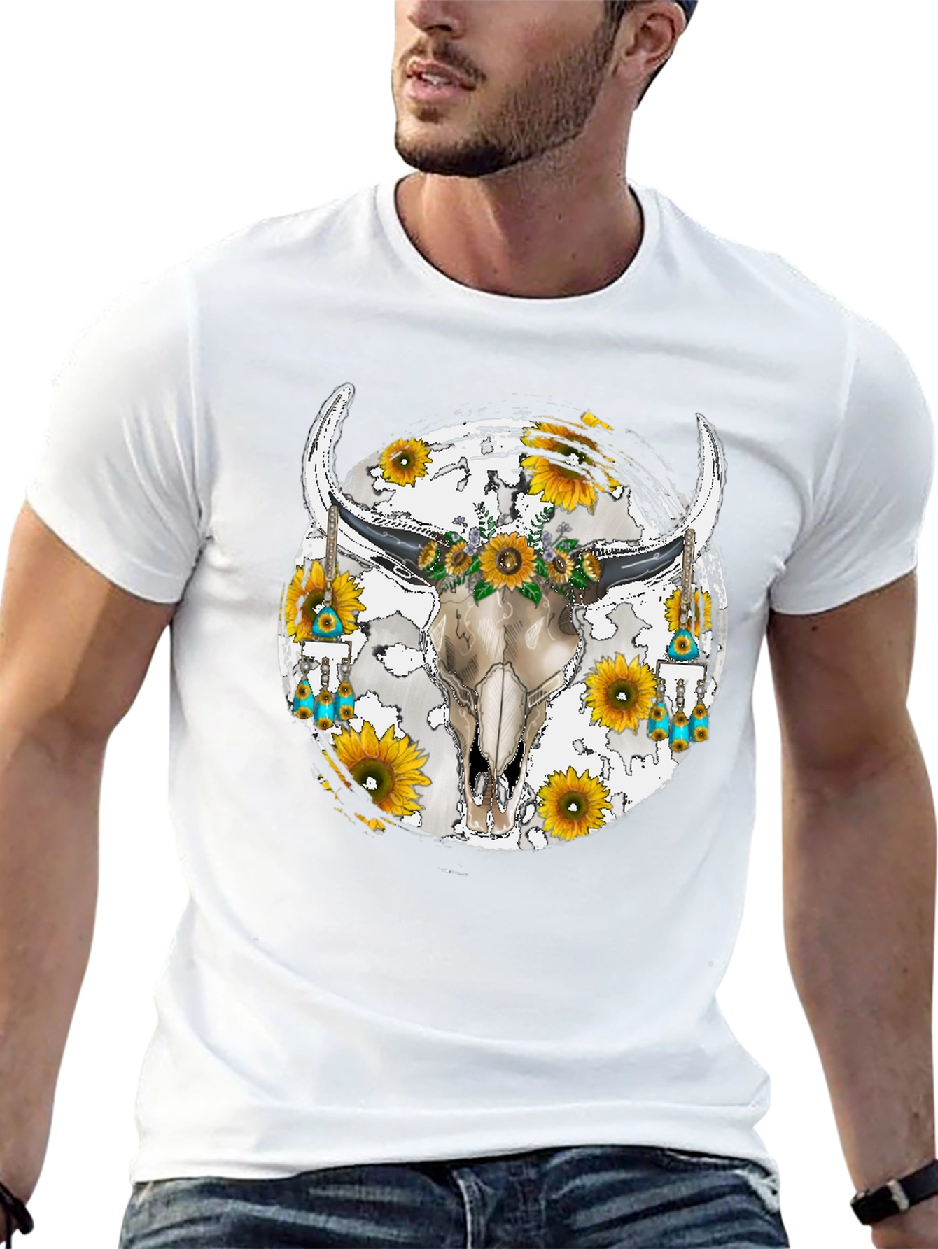 Bull Skull Sunflower Graphic Tee