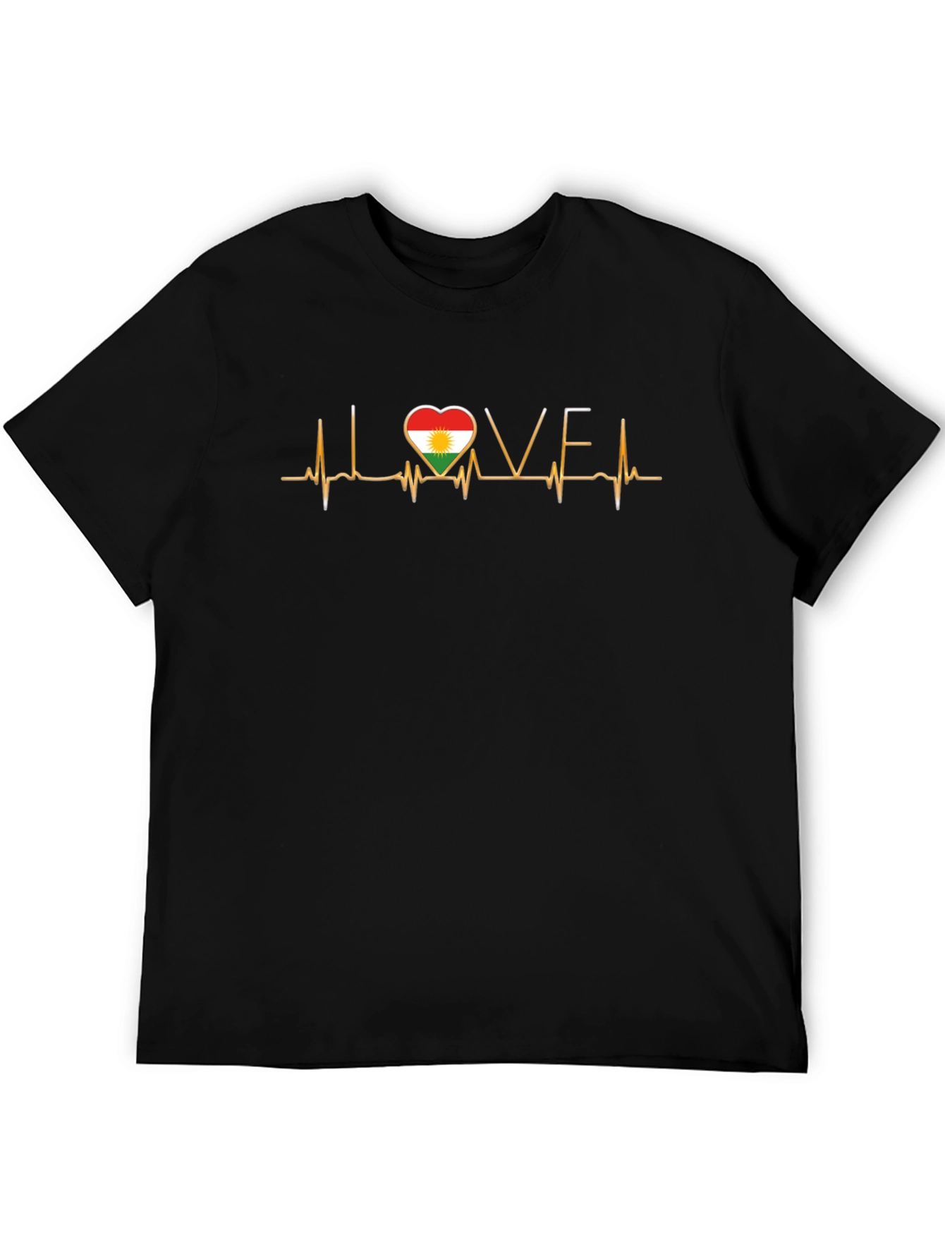 Kurdistan Love Heartbeat T-Shirt - Black Crew Neck