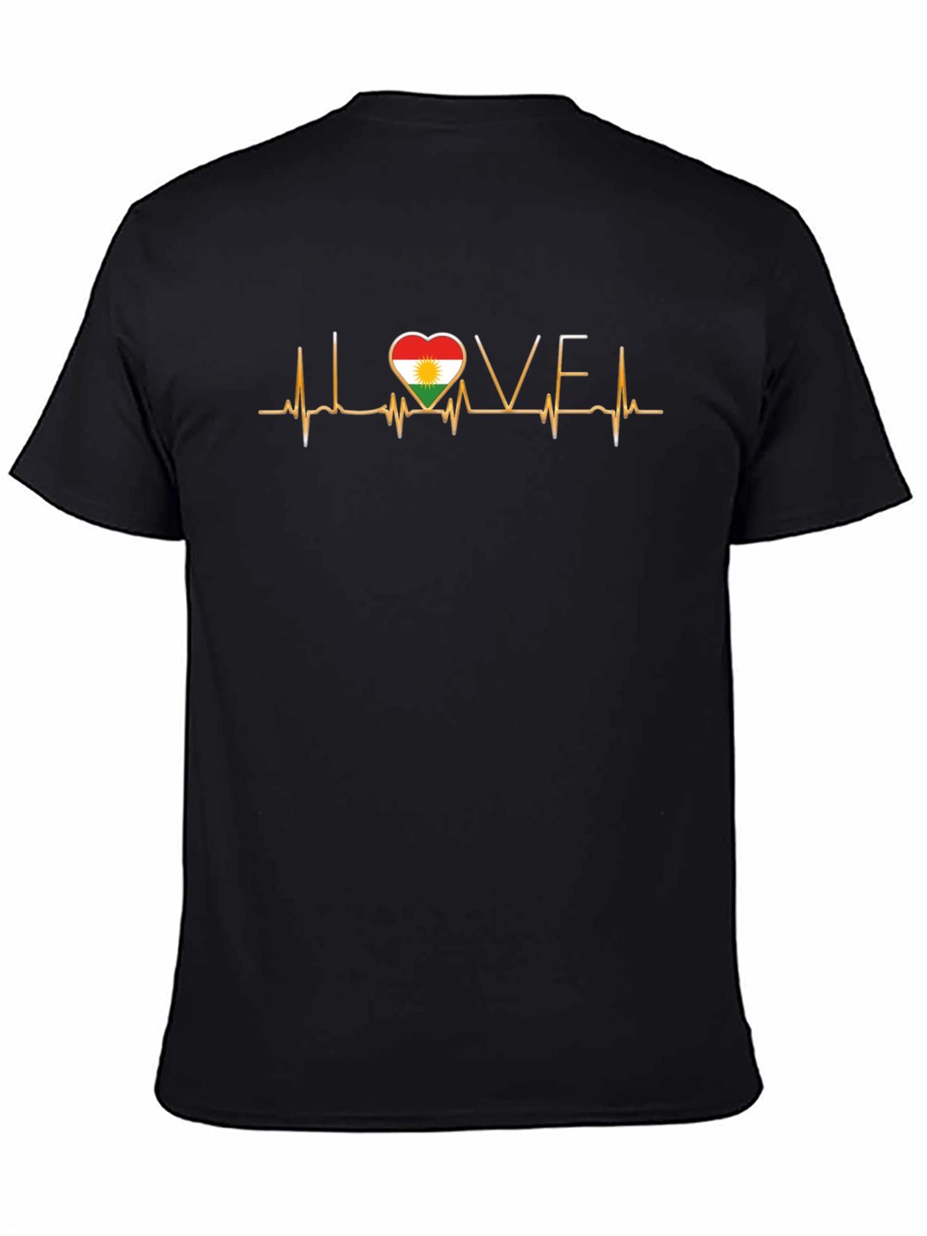 Kurdistan Love Heartbeat T-Shirt - Black Crew Neck