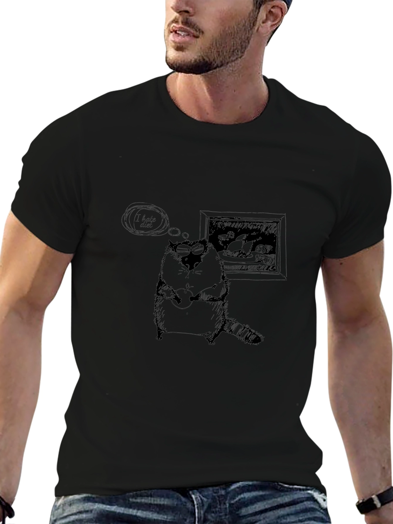 Funny I Hate Diet Raccoon T-Shirt - Black