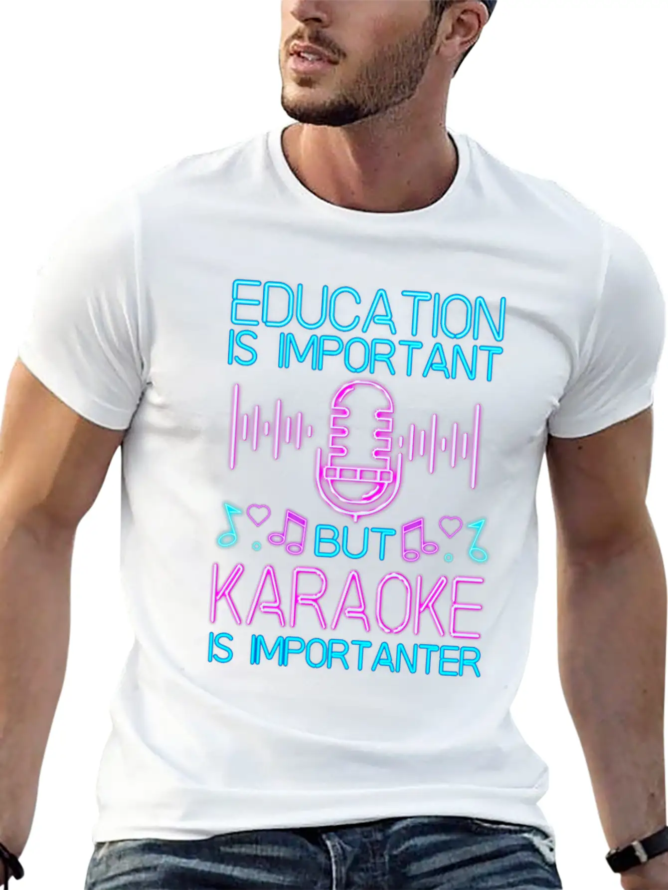Karaoke Singer 80s Retro Education Stylish Everyday T-Shirt – Unisex Basic Cotton Tee