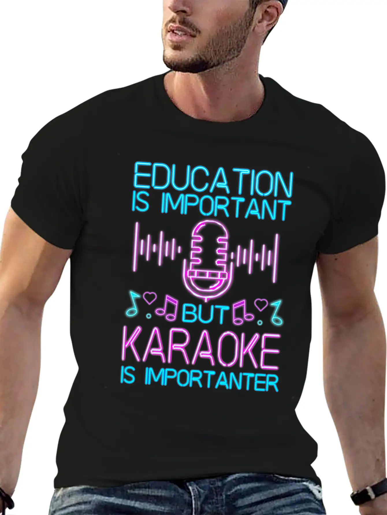Karaoke Singer 80s Retro Education Stylish Everyday T-Shirt – Unisex Basic Cotton Tee