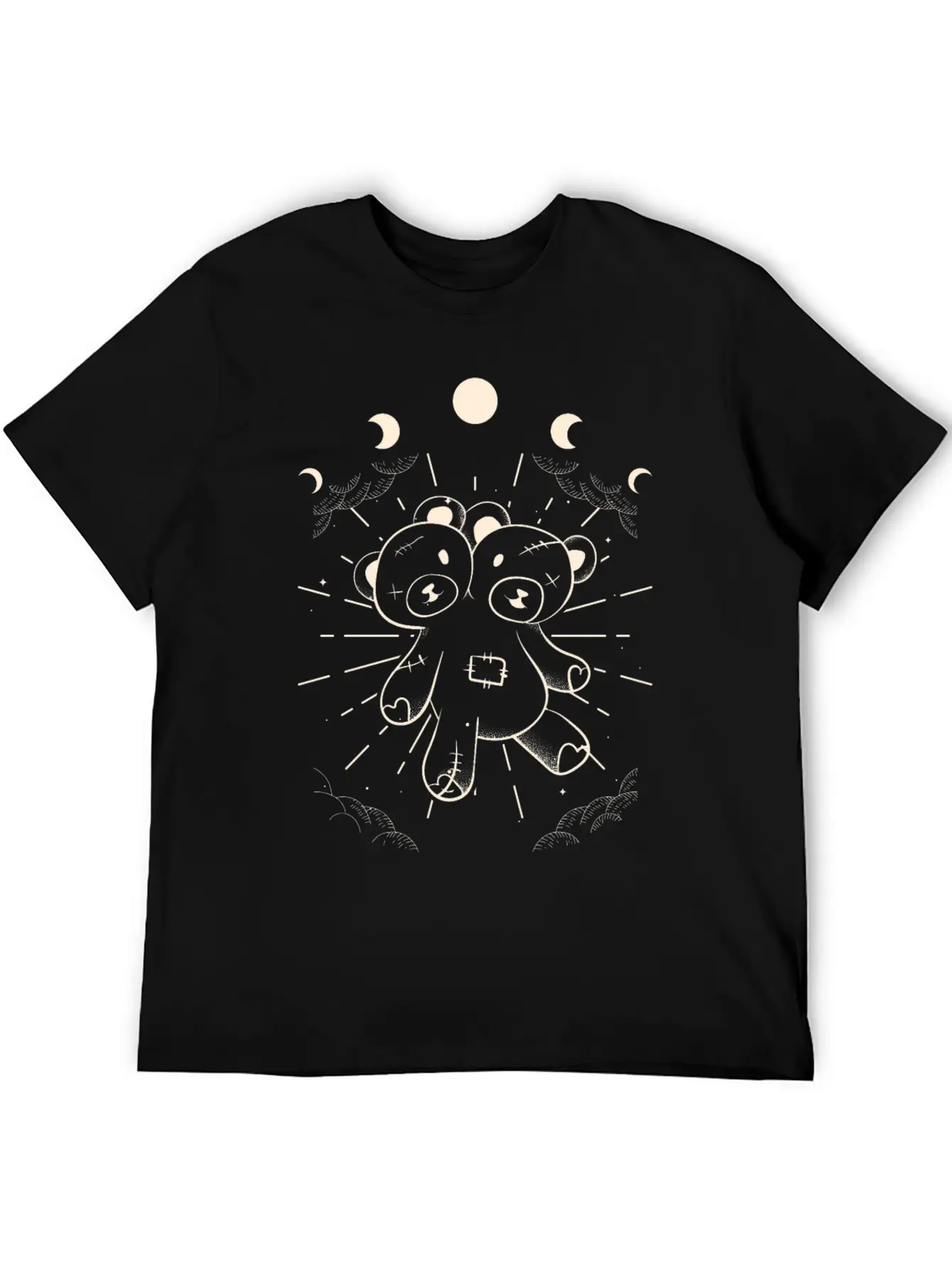 Kawaii Bear Moon Phases Gothic Two Headed Bear Unisex Short Sleeve Soft Cotton T-Shirt – Casual Everyday Wear