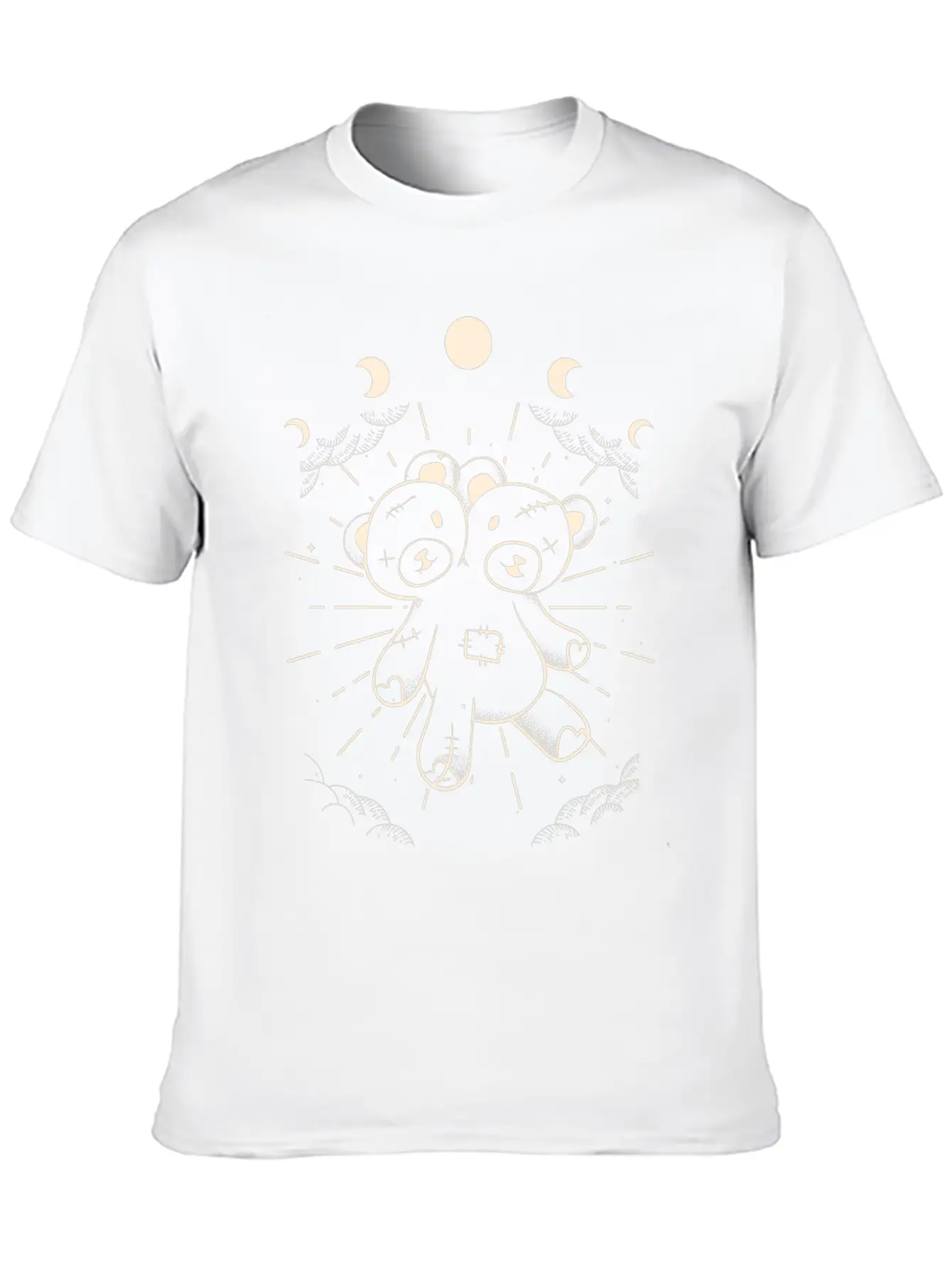 Kawaii Bear Moon Phases Gothic Two Headed Bear Unisex Short Sleeve Soft Cotton T-Shirt – Casual Everyday Wear
