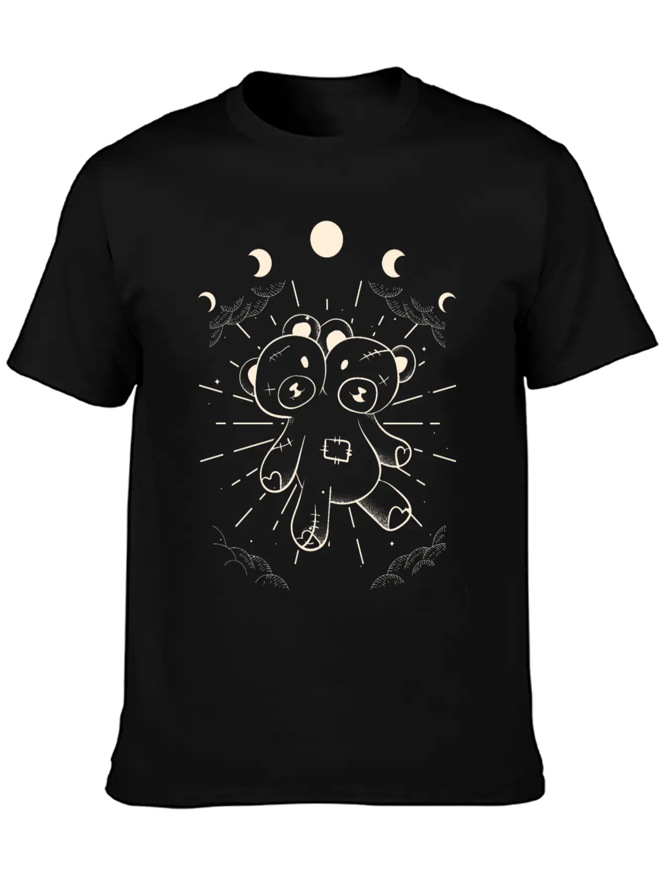 Kawaii Bear Moon Phases Gothic Two Headed Bear Unisex Short Sleeve Soft Cotton T-Shirt – Casual Everyday Wear