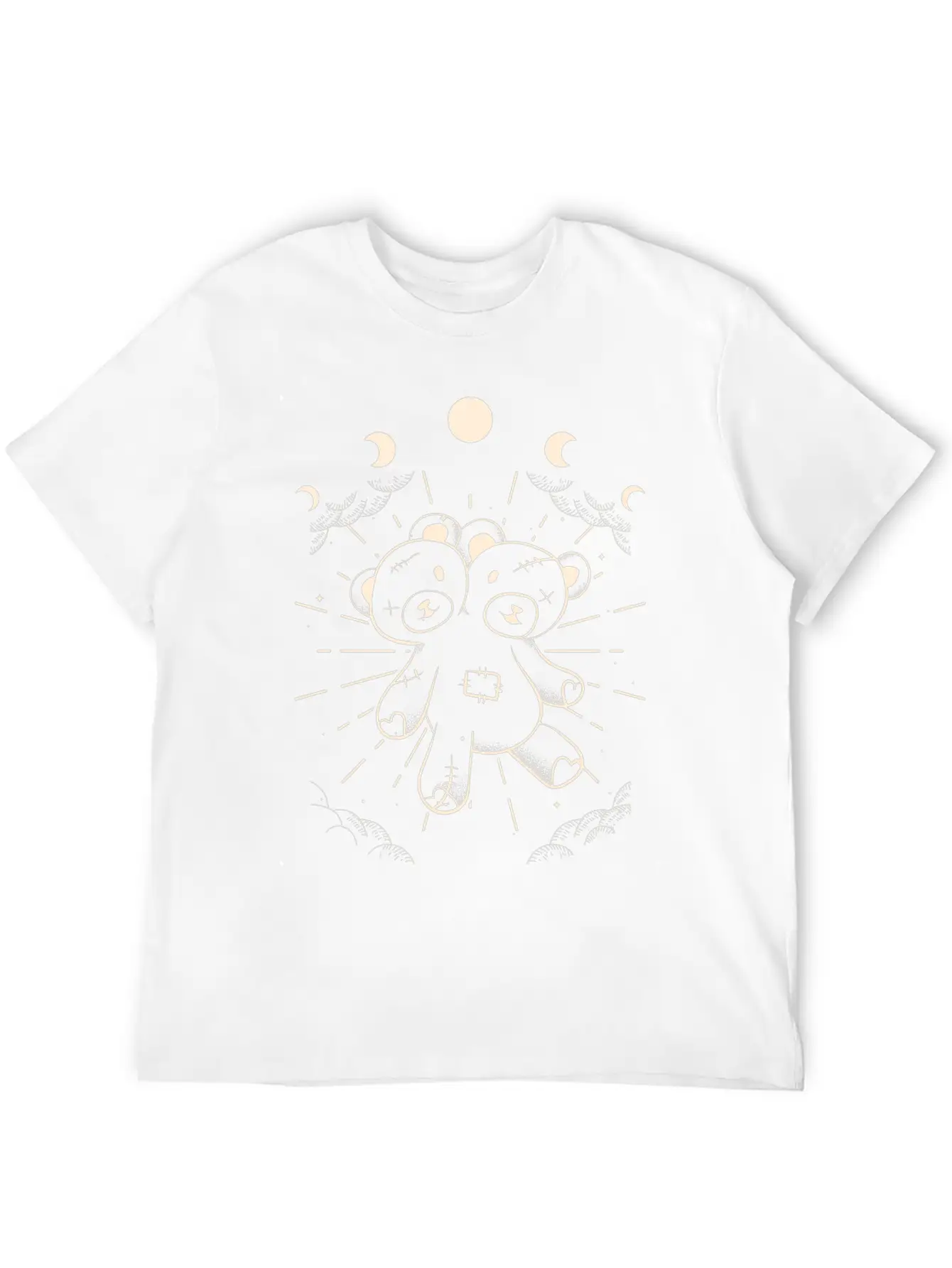 Kawaii Bear Moon Phases Gothic Two Headed Bear Unisex Short Sleeve Soft Cotton T-Shirt – Casual Everyday Wear