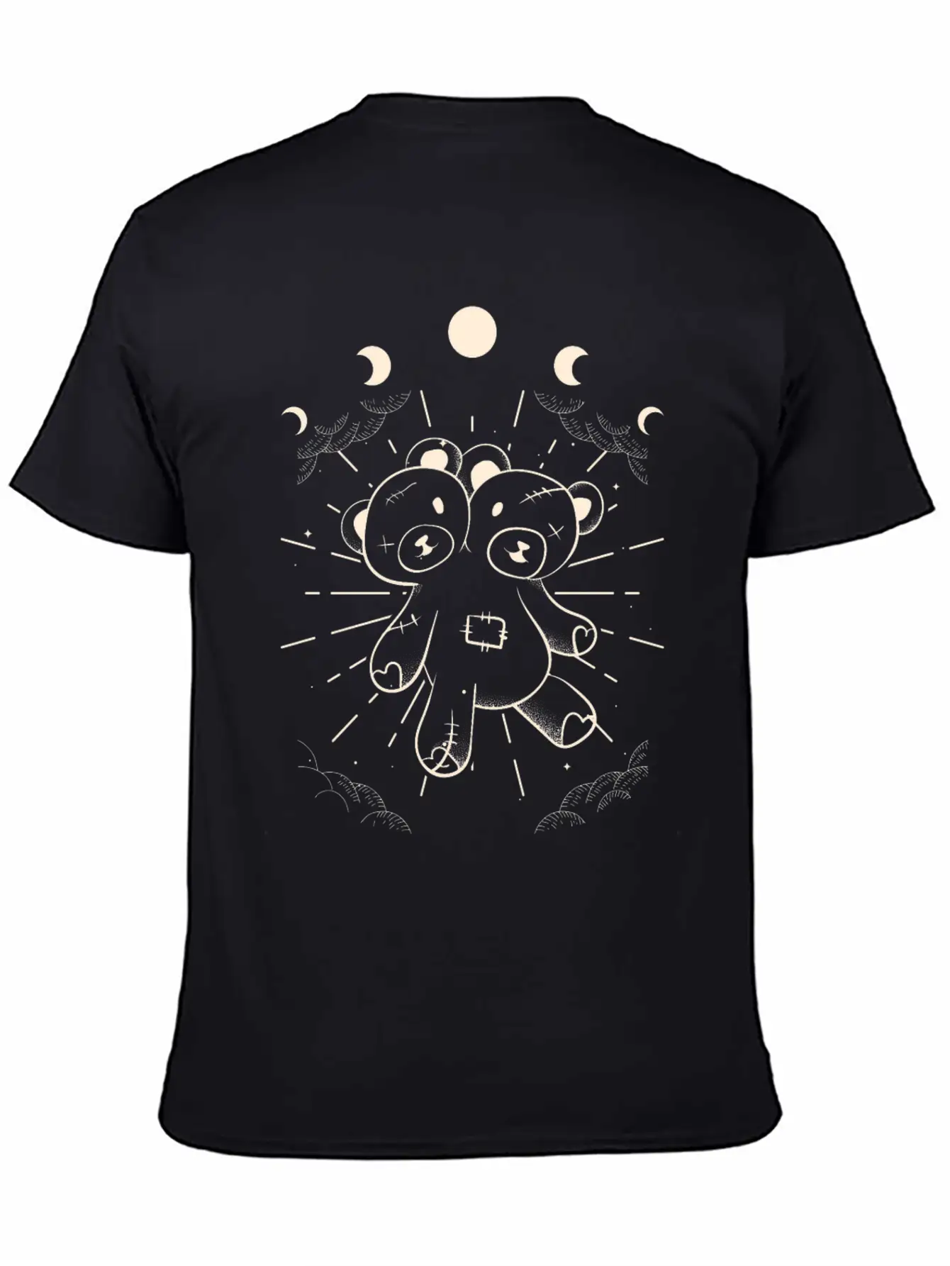Kawaii Bear Moon Phases Gothic Two Headed Bear Unisex Short Sleeve Soft Cotton T-Shirt – Casual Everyday Wear