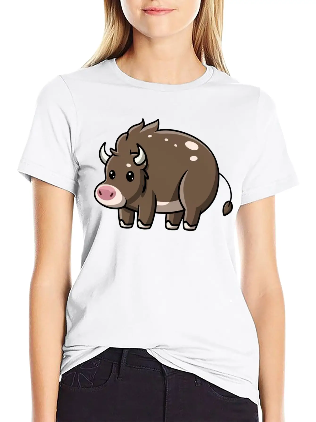 Kawaii Bison Baby Comfortable Minimalist Graphic Tee – Summer Style Essential