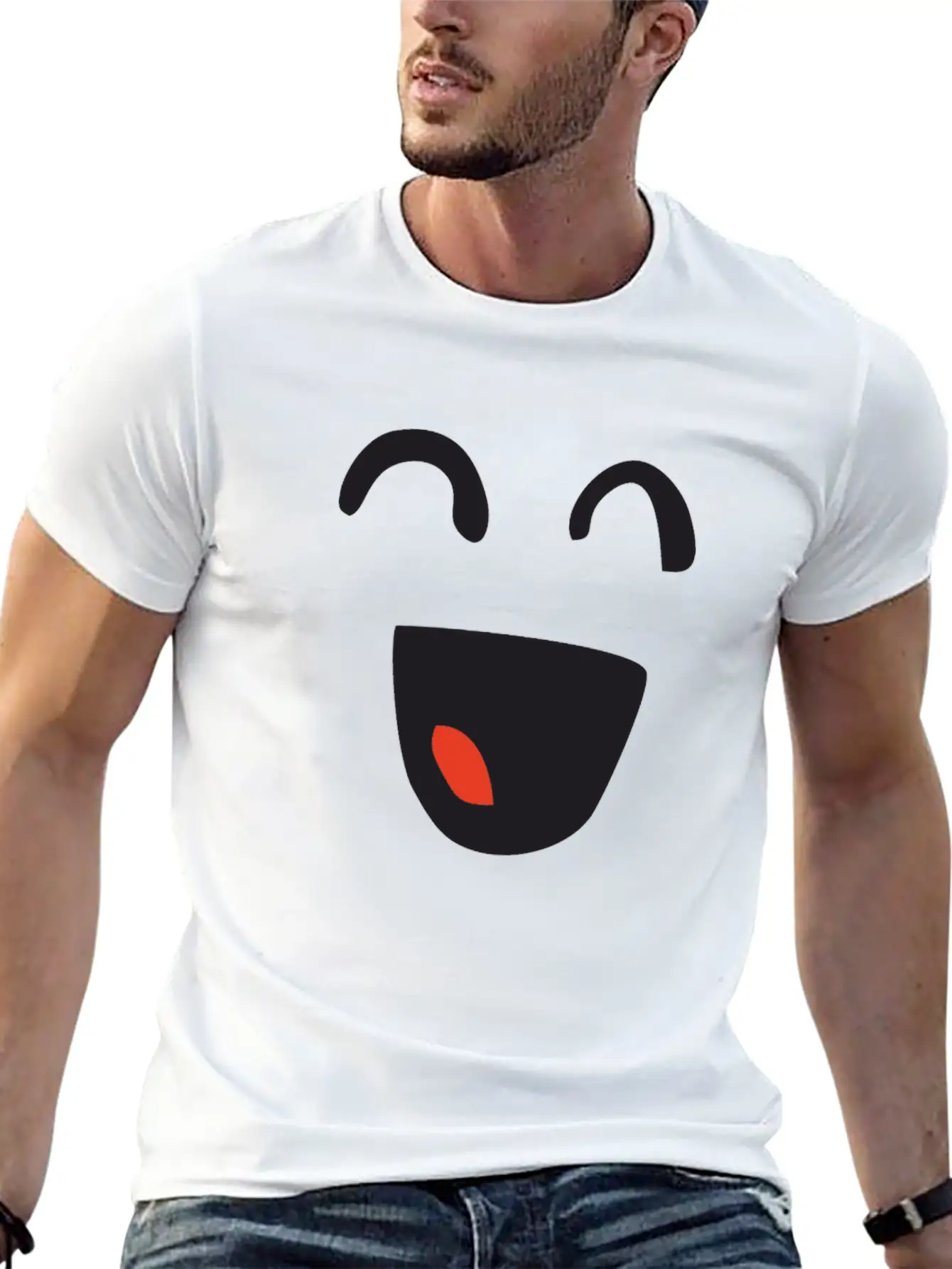 Kawaii Closed Eyes Smile Essential Unisex Summer Tee – Soft Cotton Casual Fit