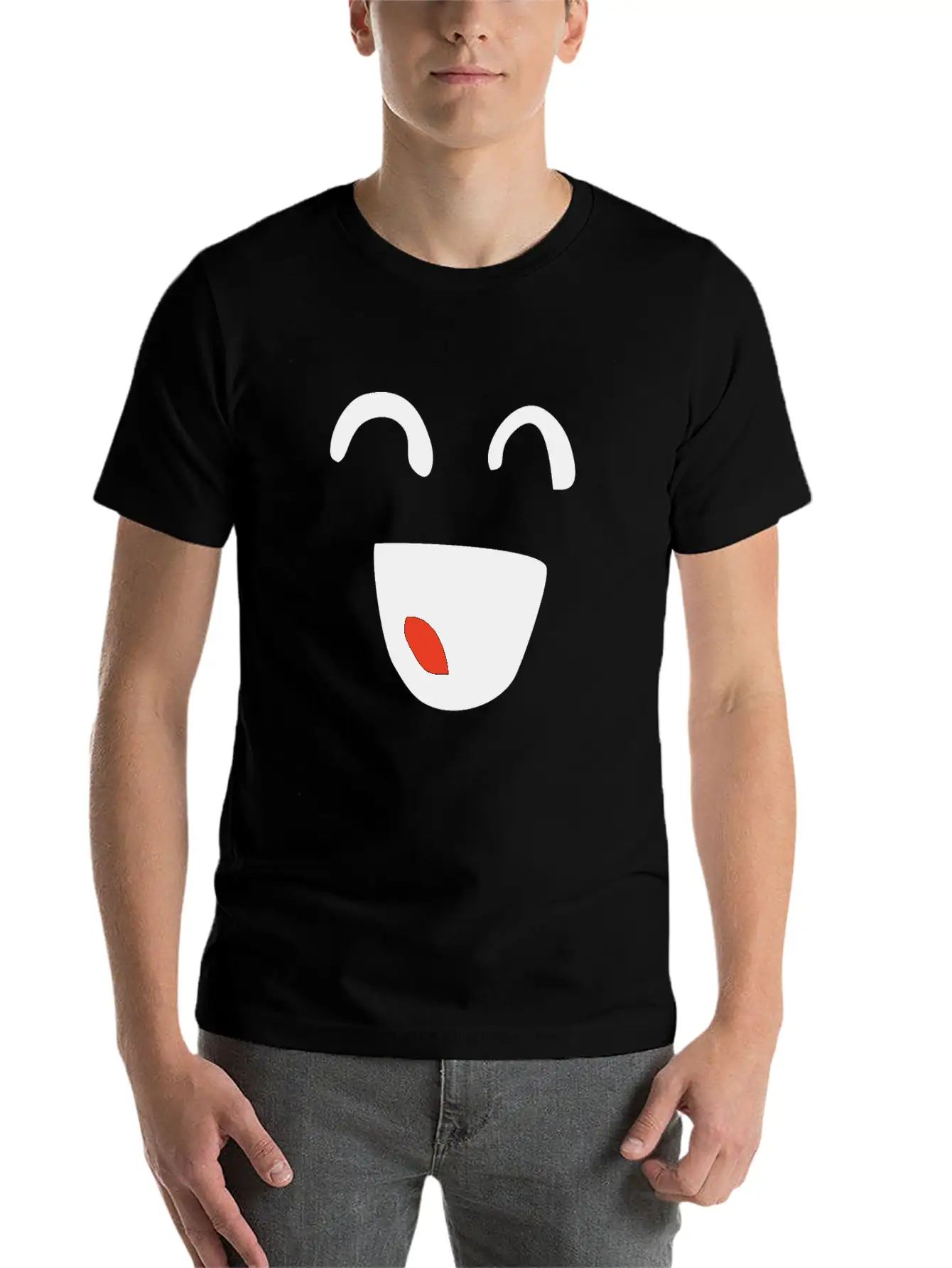 Kawaii Closed Eyes Smile Essential Unisex Summer Tee – Soft Cotton Casual Fit