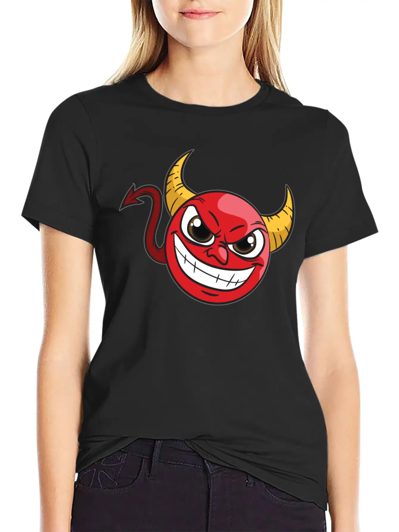 Kawaii Devil Comfortable Minimalist Graphic Tee – Summer Style Essential