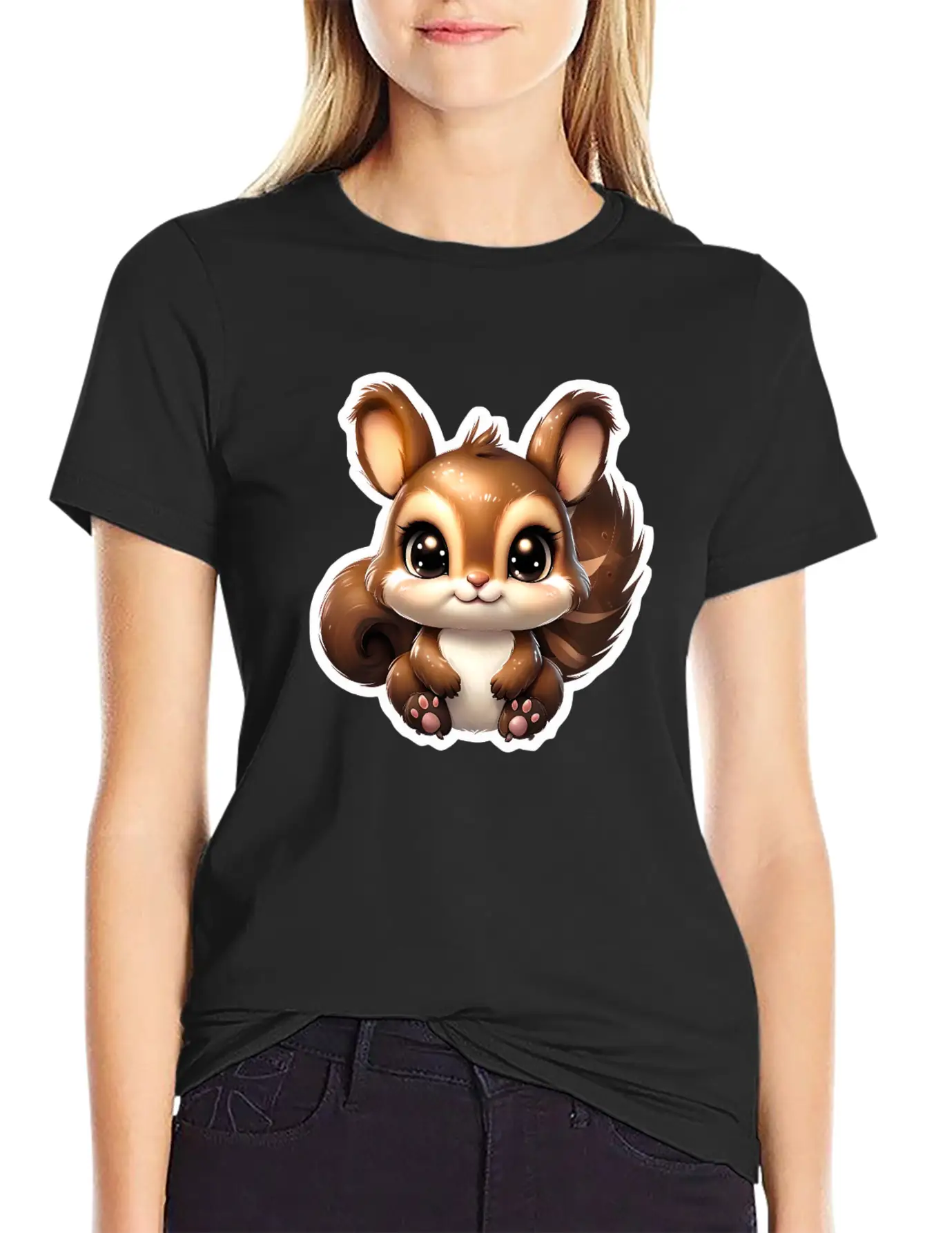 Kawaii Squirrel Comfortable Minimalist Graphic Tee – Summer Style Essential