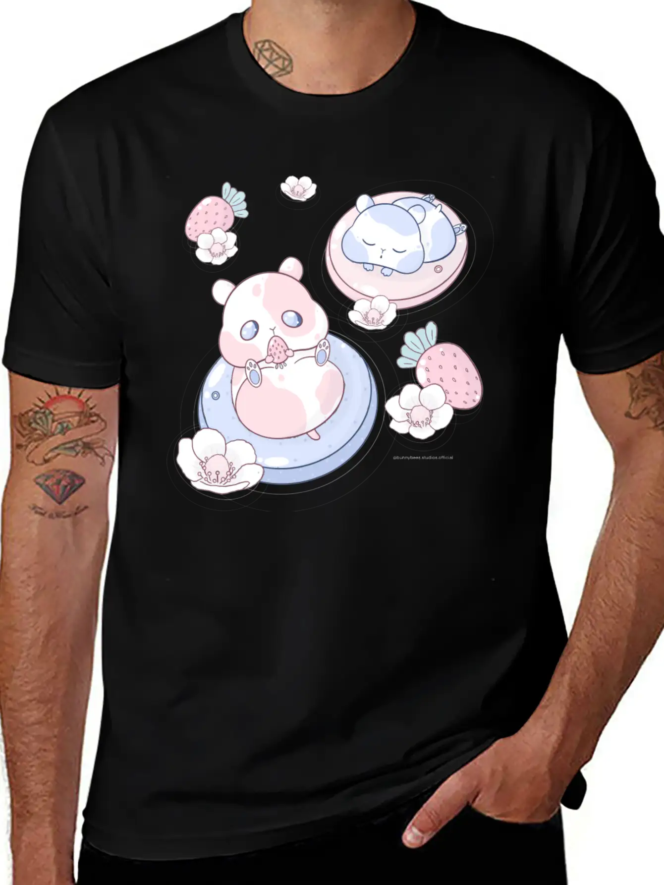 Kawaii Strawberry Hamsters Unisex Short Sleeve Soft Cotton T-Shirt – Casual Everyday Wear