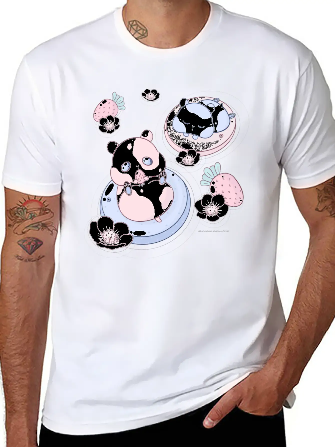 Kawaii Strawberry Hamsters Unisex Short Sleeve Soft Cotton T-Shirt – Casual Everyday Wear