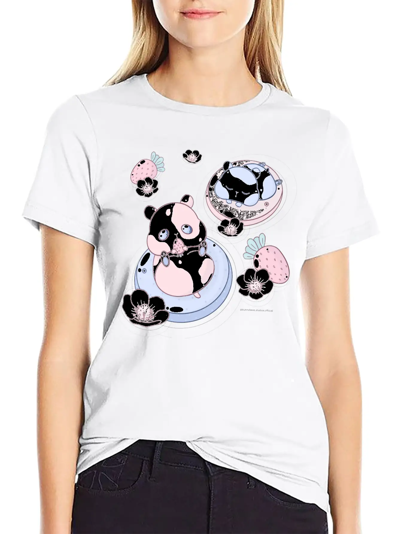 Kawaii Strawberry Hamsters Unisex Short Sleeve Soft Cotton T-Shirt – Casual Everyday Wear