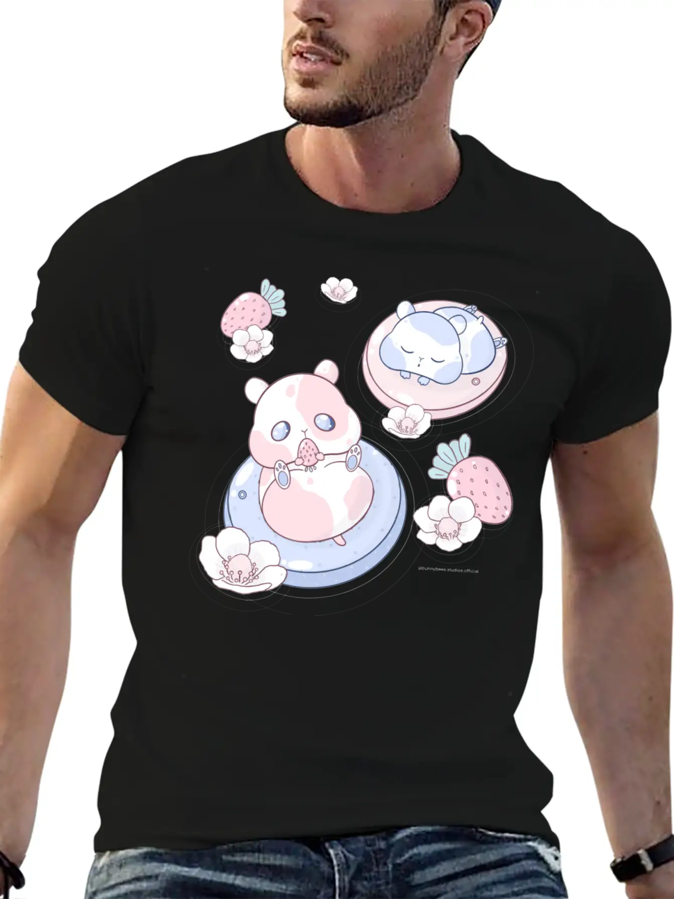 Kawaii Strawberry Hamsters Unisex Short Sleeve Soft Cotton T-Shirt – Casual Everyday Wear