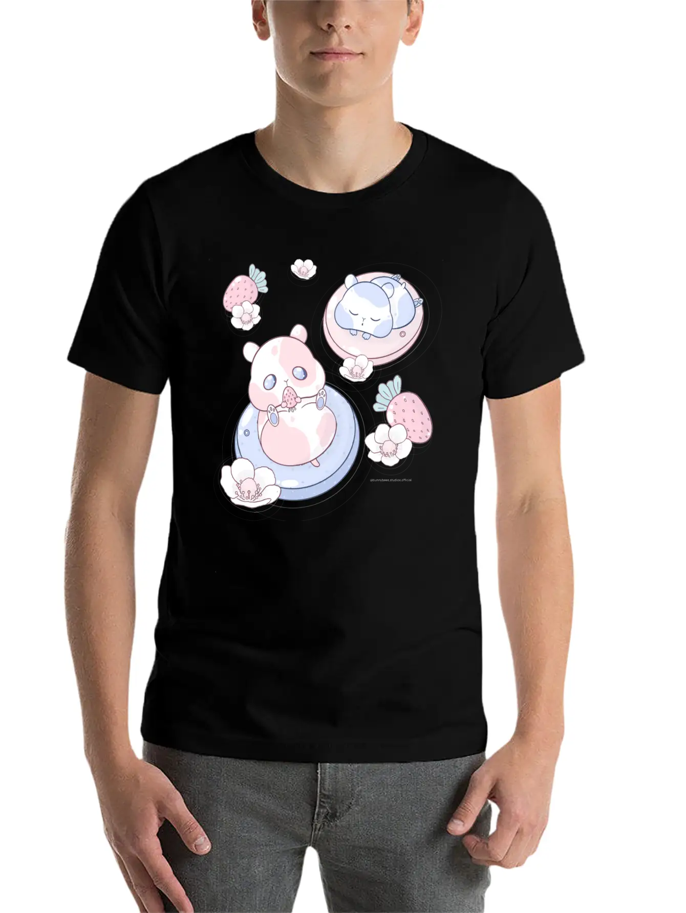 Kawaii Strawberry Hamsters Unisex Short Sleeve Soft Cotton T-Shirt – Casual Everyday Wear