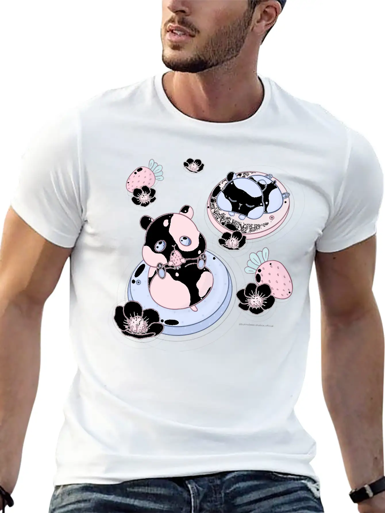 Kawaii Strawberry Hamsters Unisex Short Sleeve Soft Cotton T-Shirt – Casual Everyday Wear