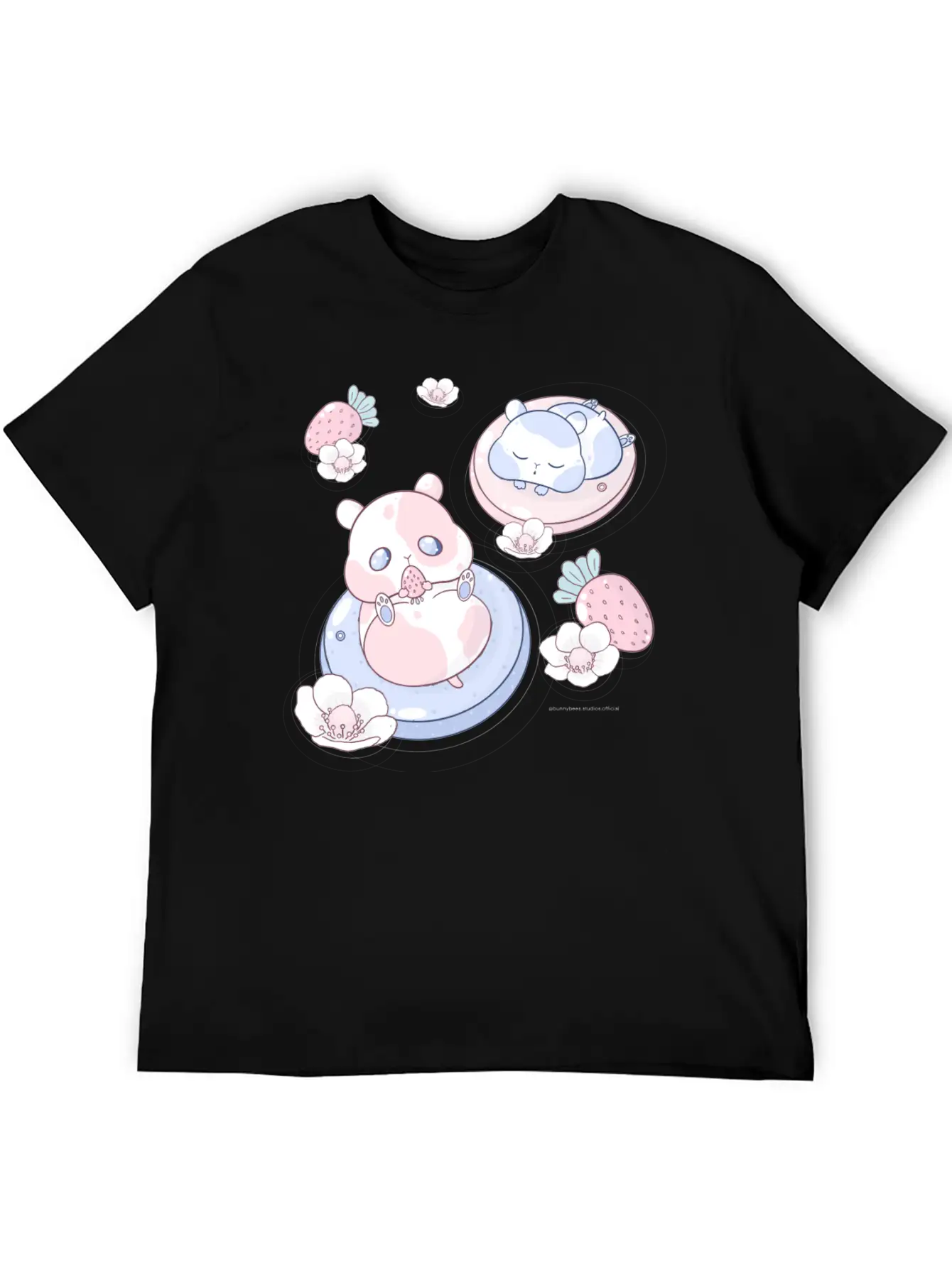 Kawaii Strawberry Hamsters Unisex Short Sleeve Soft Cotton T-Shirt – Casual Everyday Wear