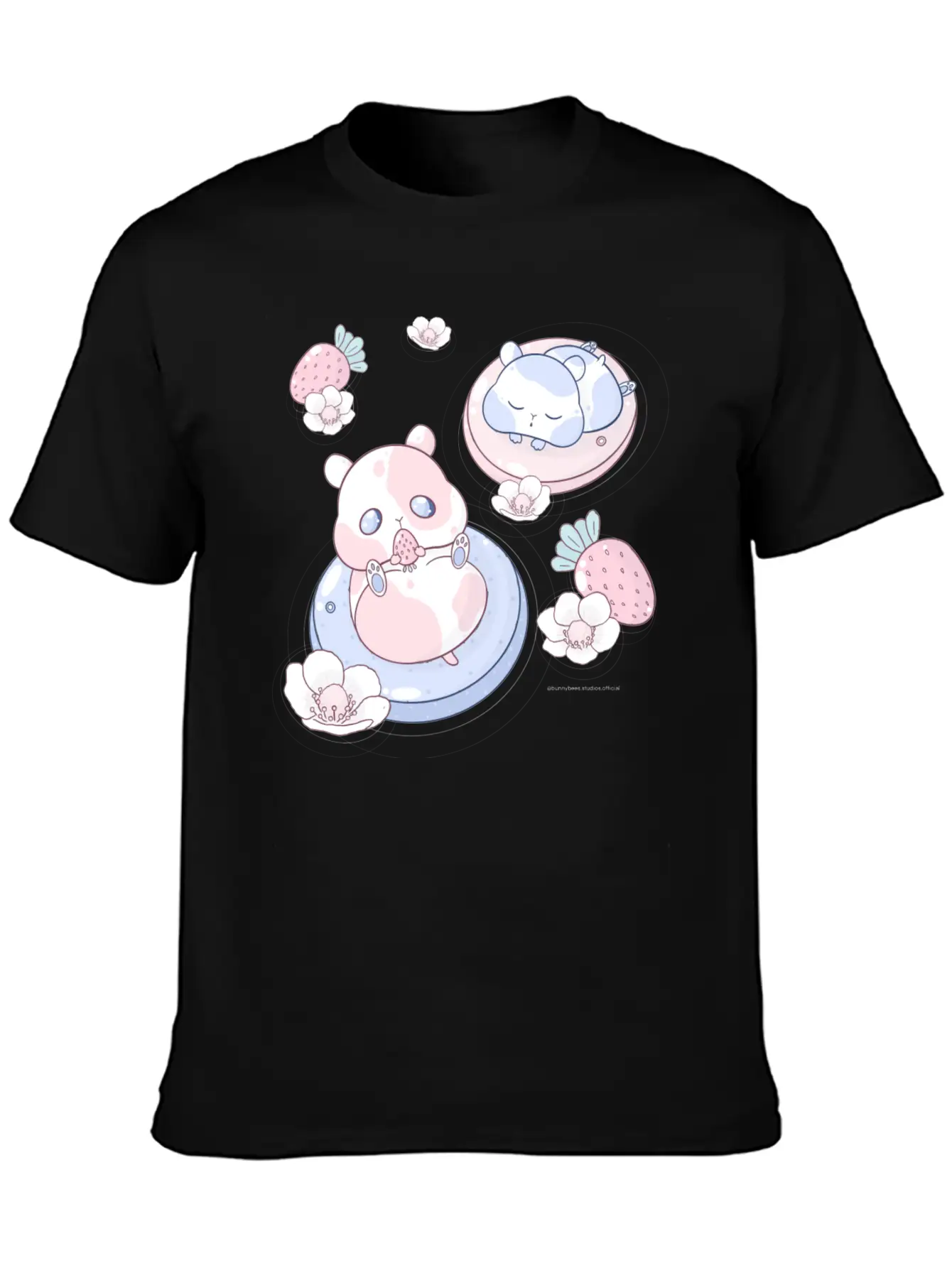 Kawaii Strawberry Hamsters Unisex Short Sleeve Soft Cotton T-Shirt – Casual Everyday Wear