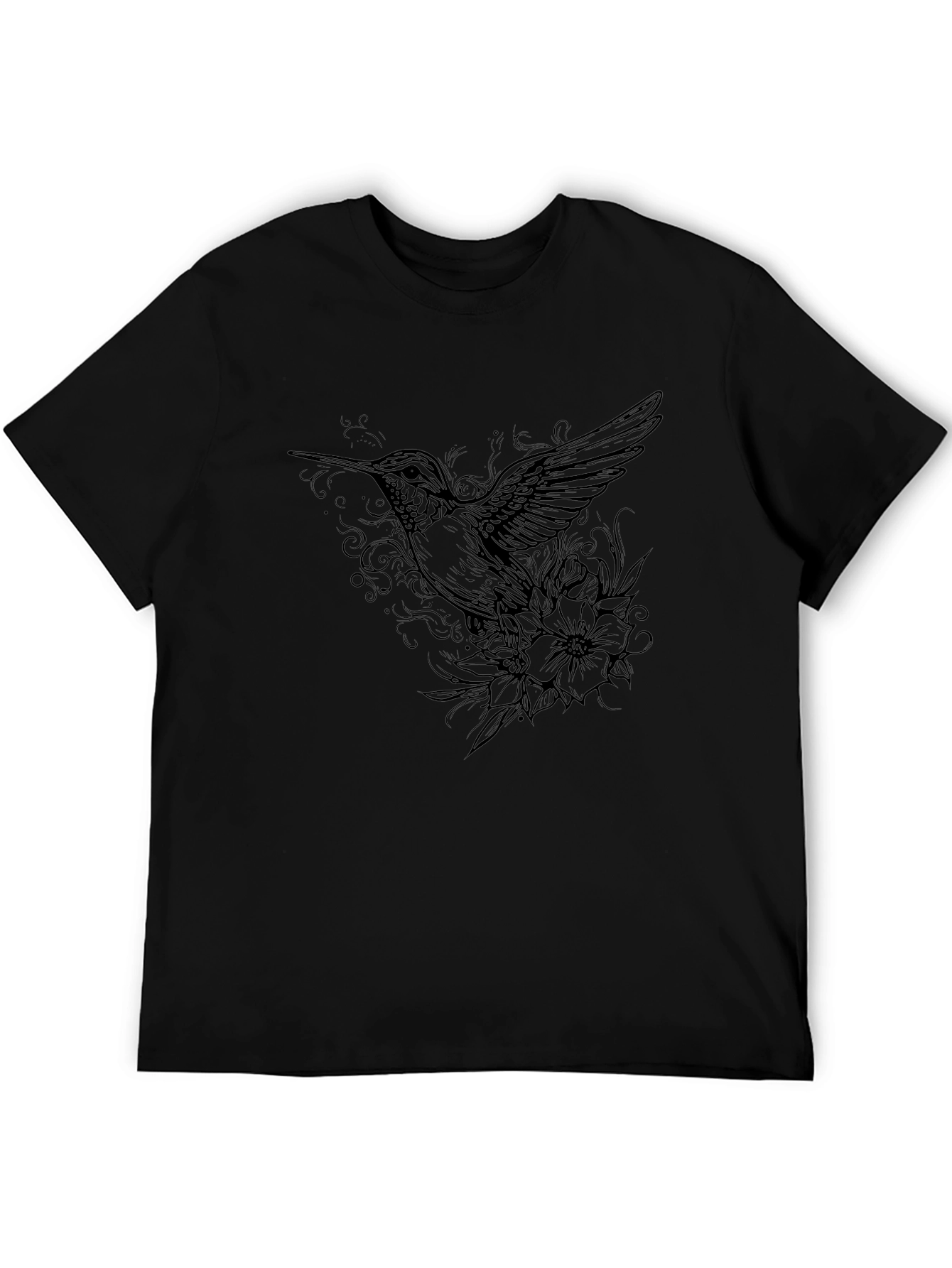 Hummingbird Floral Graphic Print Tee - Black