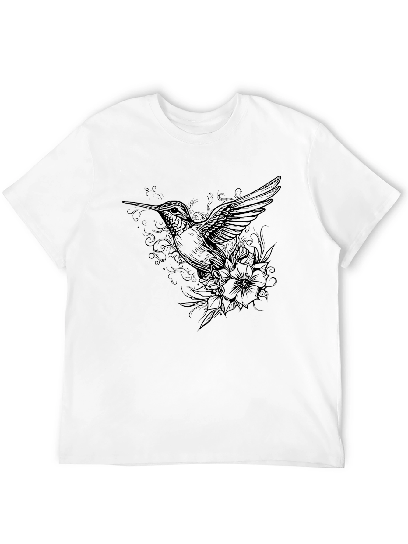 Hummingbird Floral Graphic Print Tee - Black