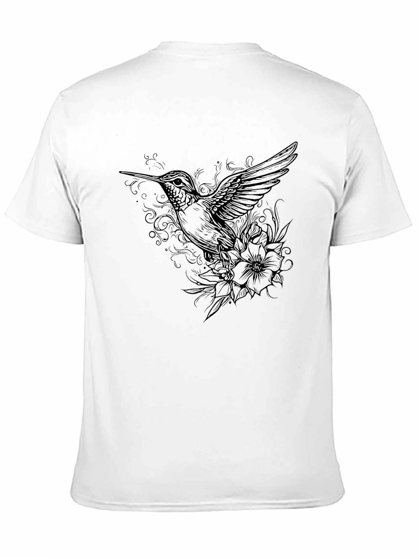 Hummingbird Floral Graphic Print Tee - Black